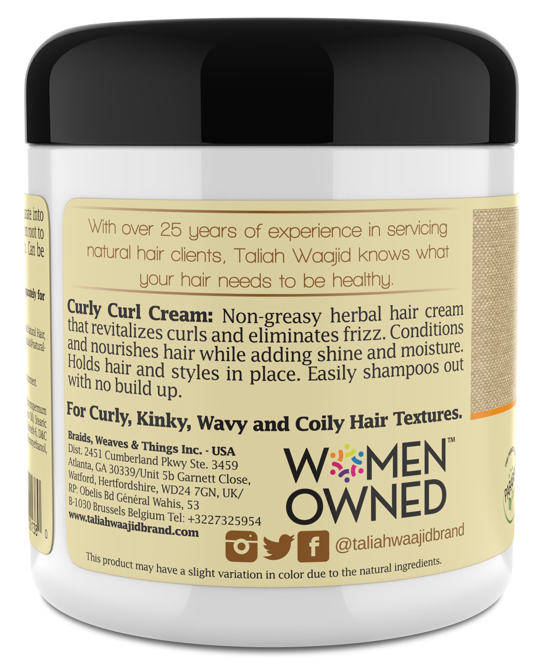 Taliah Waajid Black Earth Curls Waves Natural Curly Curl Cream – Extreme Curl Definition, Paraben Free, Shea Butter & Sage | 6oz (6-Pack)