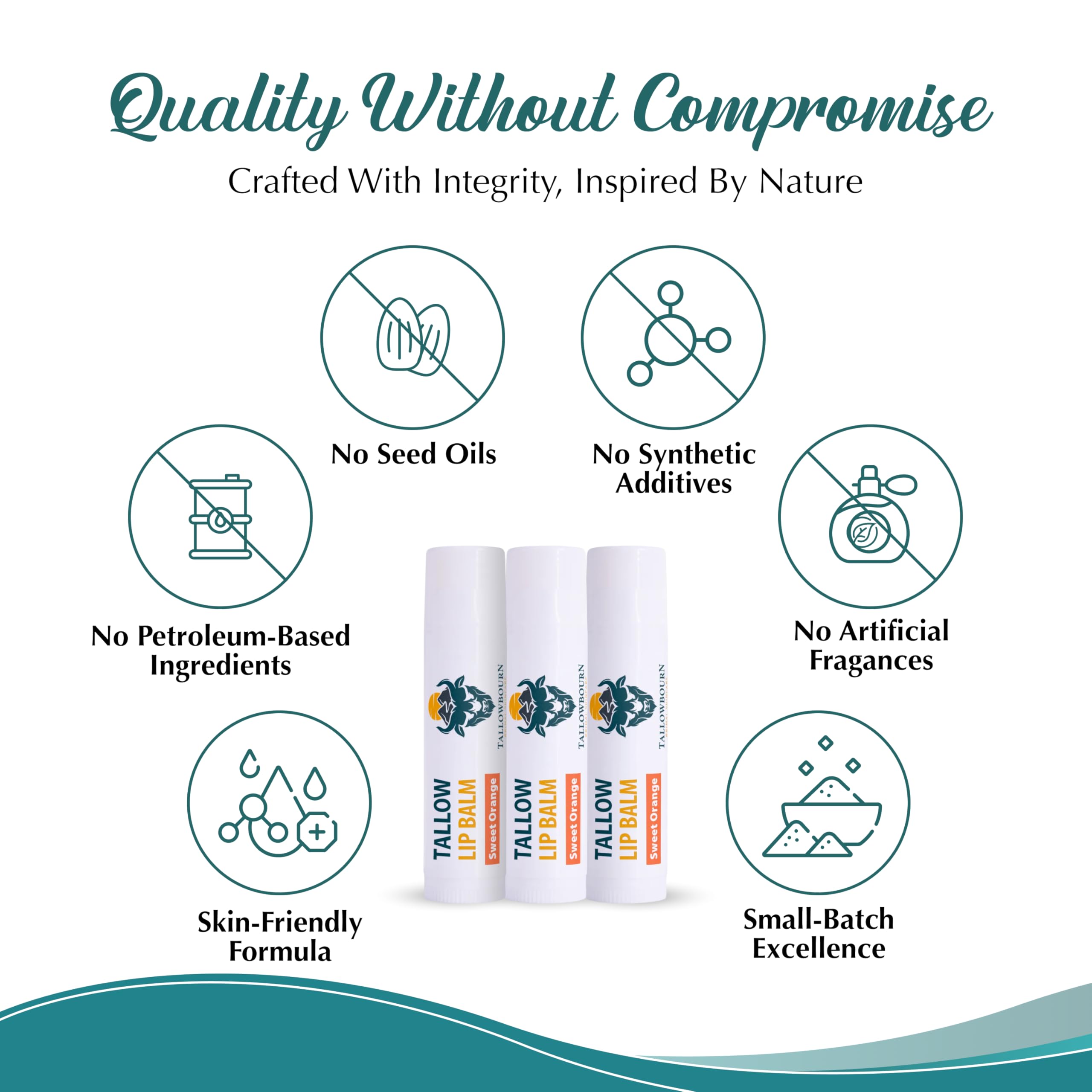 Tallowbourn Moisturizing Tallow Lip Balm – Grass-Fed Beef Tallow, Coconut Oil, Beeswax, Vitamin E – Sweet Orange – 3-Pack
