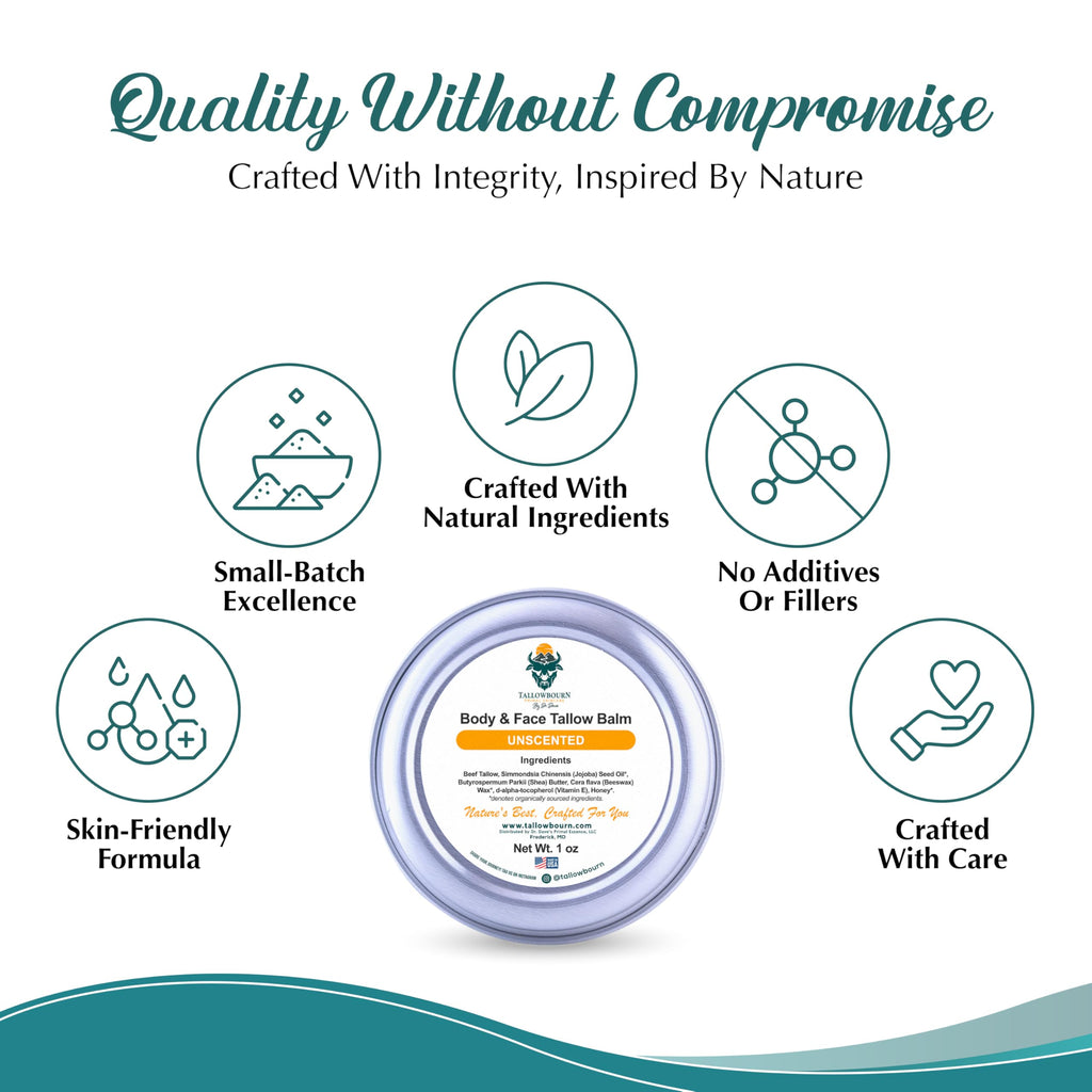 Tallowbourn Grass-Fed Beef Tallow Balm – Unscented Face & Body Moisturizer (1 oz) | Shea Butter, Jojoba Oil, Honey