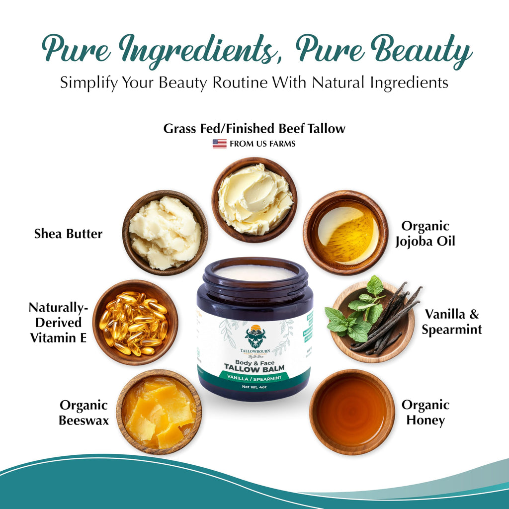 Tallowbourn Grass-Fed Beef Tallow Balm | Vanilla & Spearmint, Face & Body, 4 oz