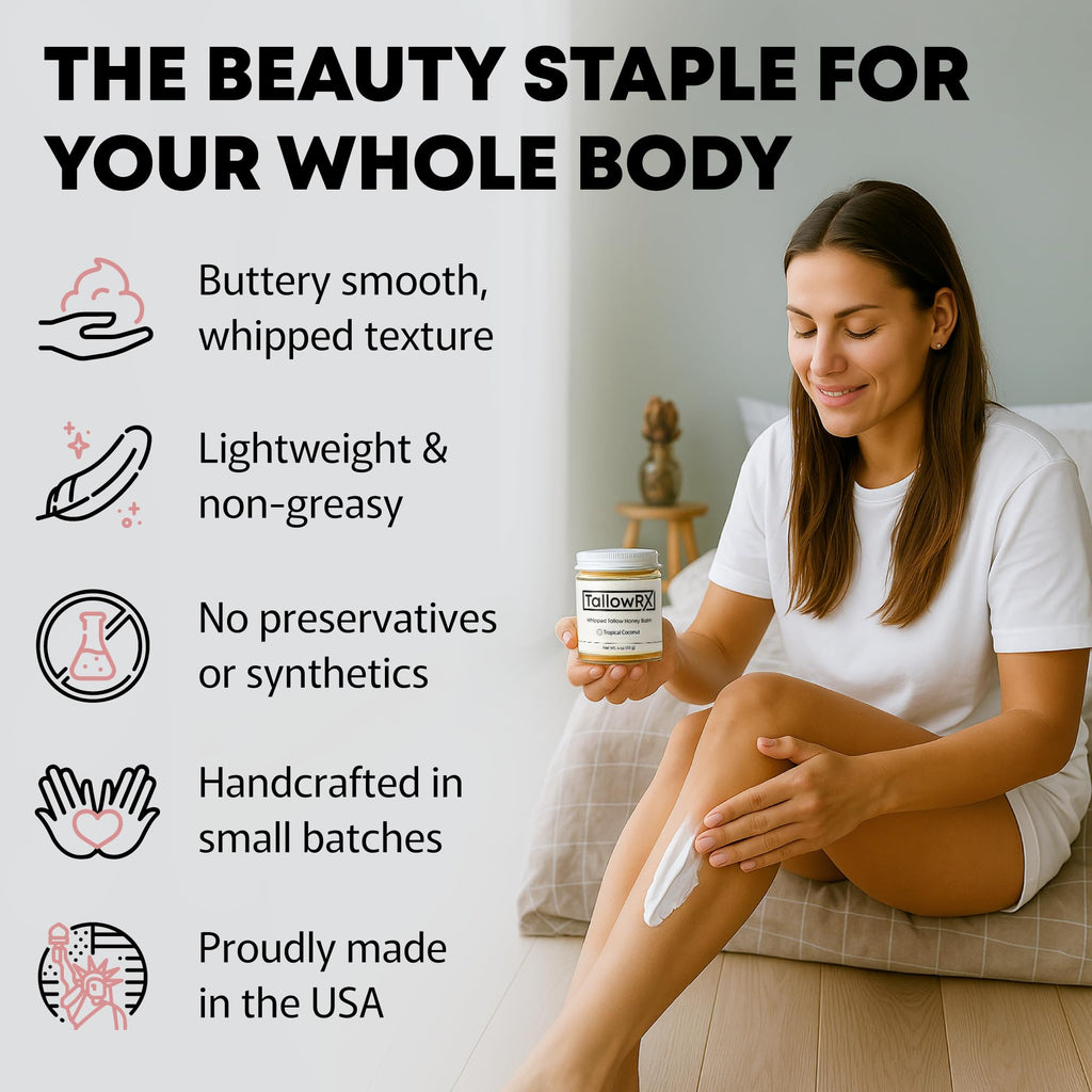 TALLOWRX 100% Grass-Fed Beef Tallow Balm – Whipped Honey Moisturizer with Manuka Honey, Jojoba & Calendula | Face & Body (4 oz, Vanilla Scent)