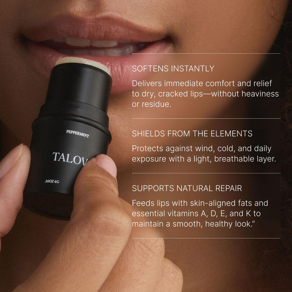 TALOVA Peppermint Grass-Fed Tallow Lip Balm – Overnight Lip Mask with Vitamins A, D, E, and K