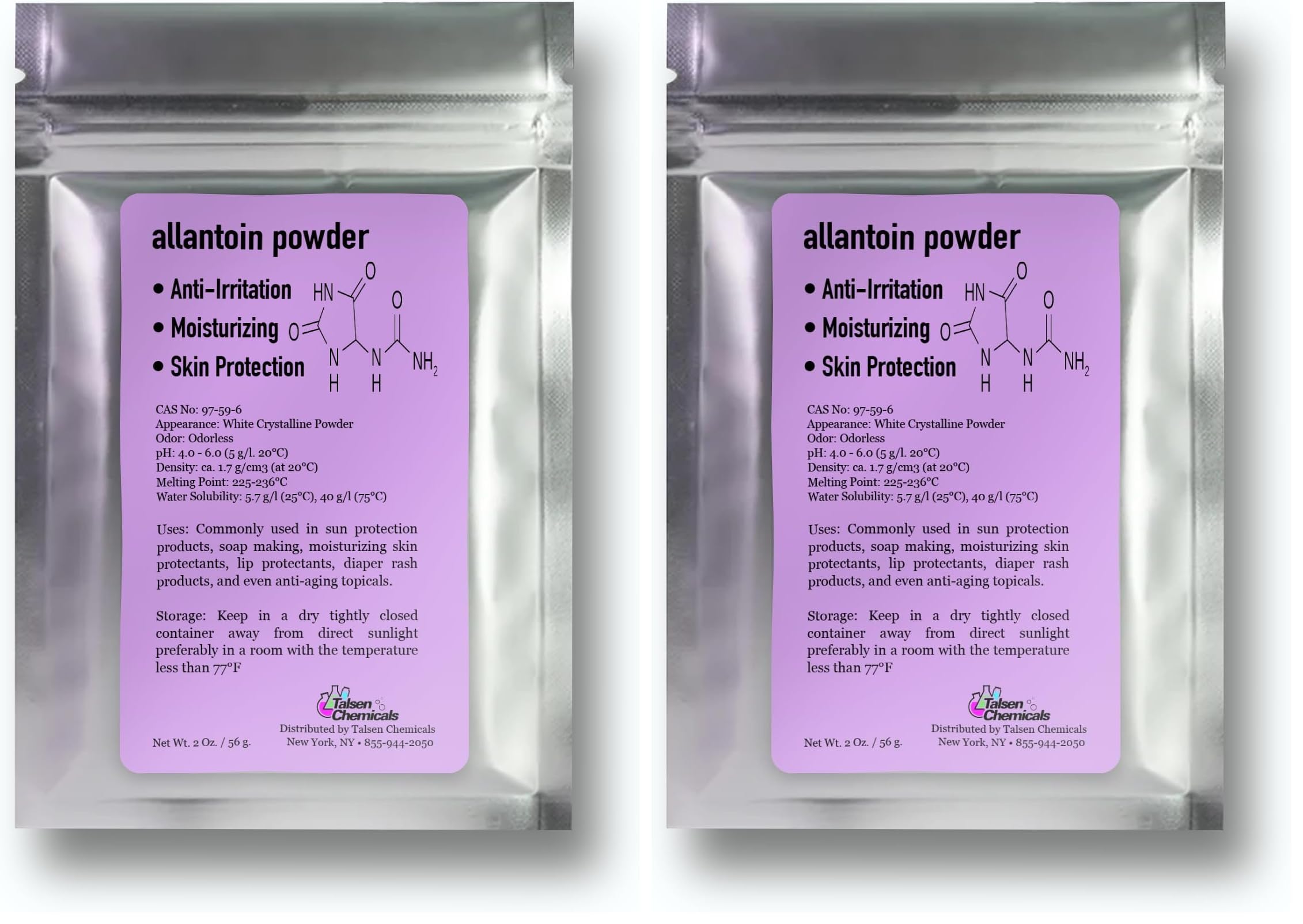 Allantoin Powder 2 Oz Cosmetic Grade – Hydration & Gentle Exfoliation | Talsen Chemicals (2-Pack)