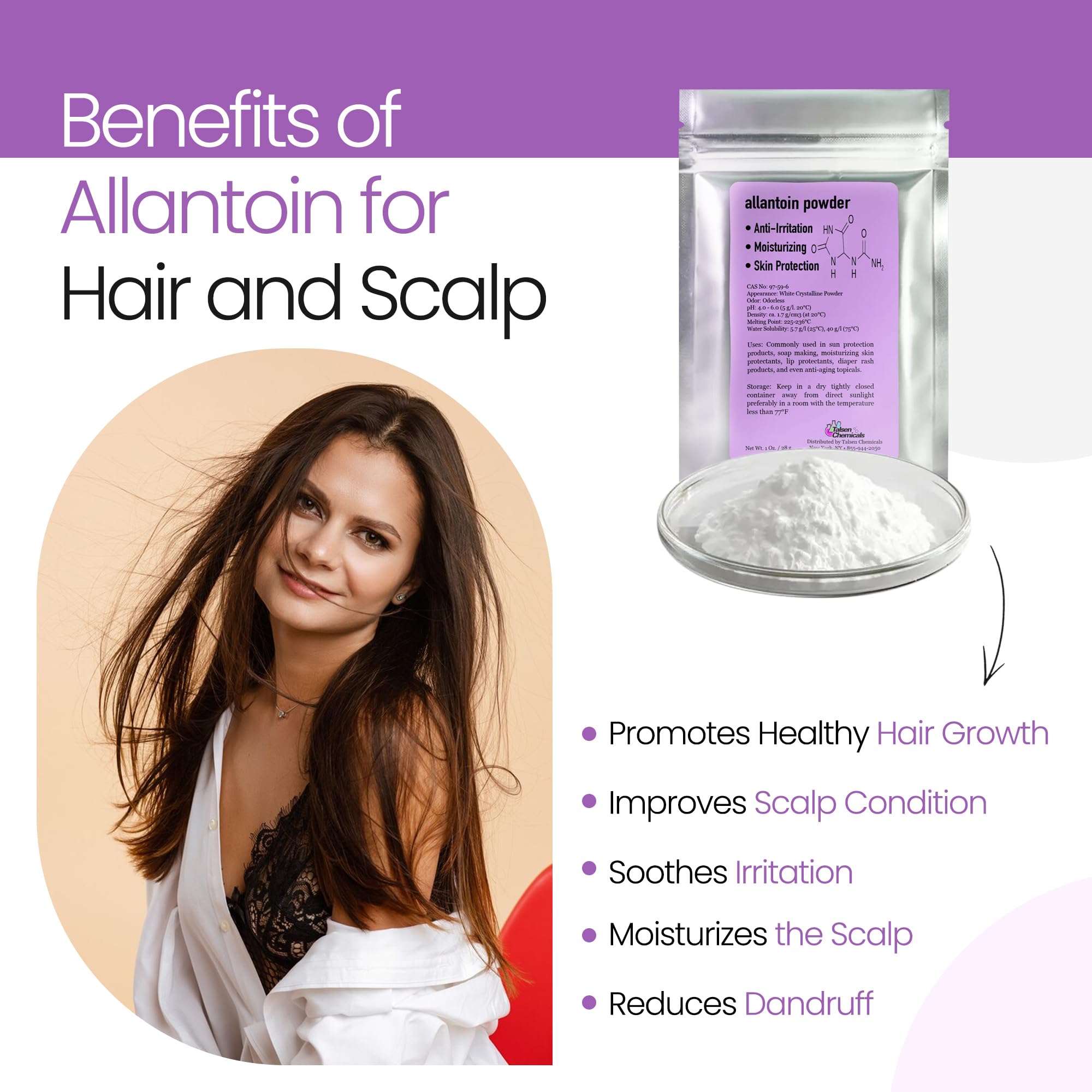 Allantoin Powder 2 Oz Cosmetic Grade – Hydration & Gentle Exfoliation | Talsen Chemicals (2-Pack)