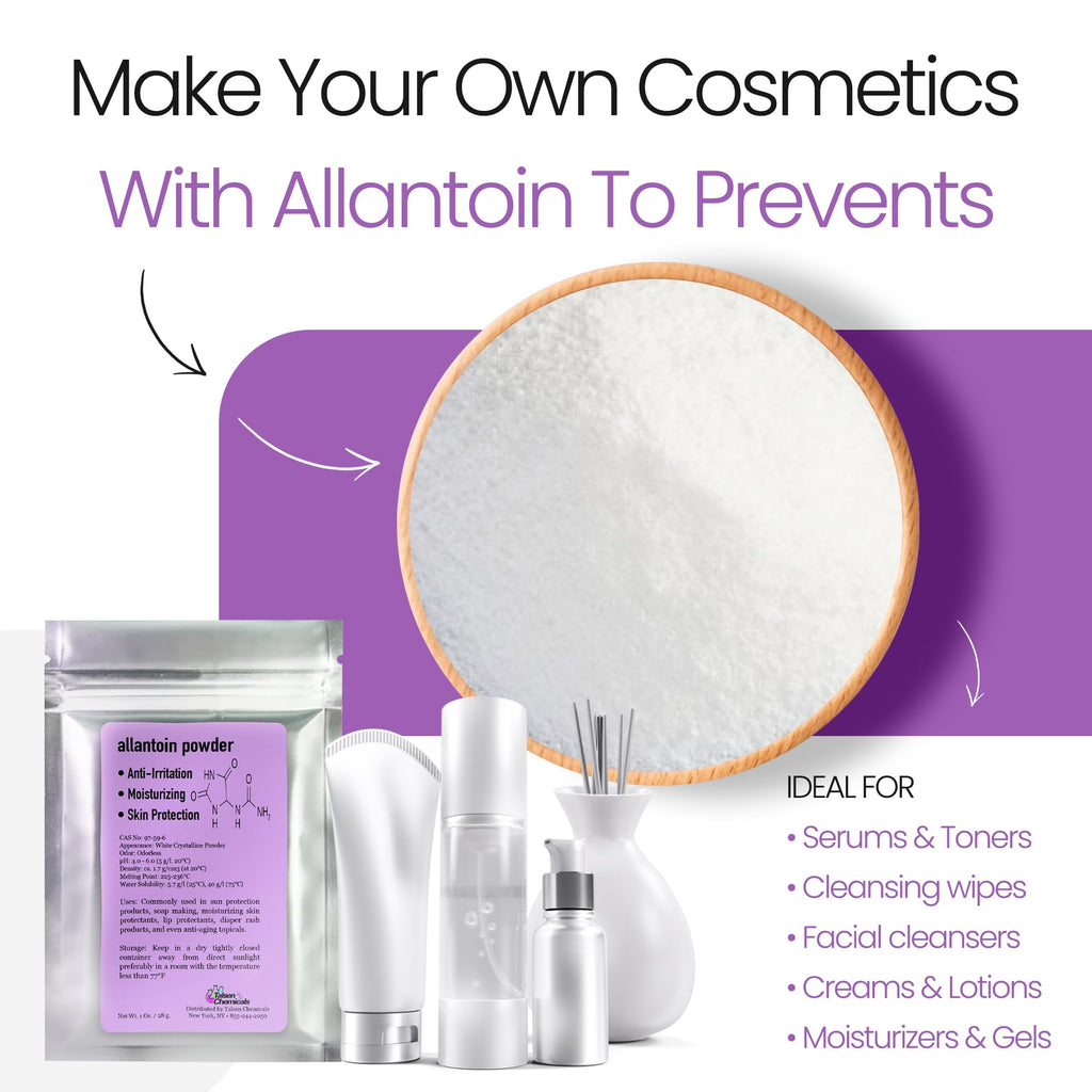 Allantoin Powder 2 Oz Cosmetic Grade – Hydration & Gentle Exfoliation | Talsen Chemicals (2-Pack)
