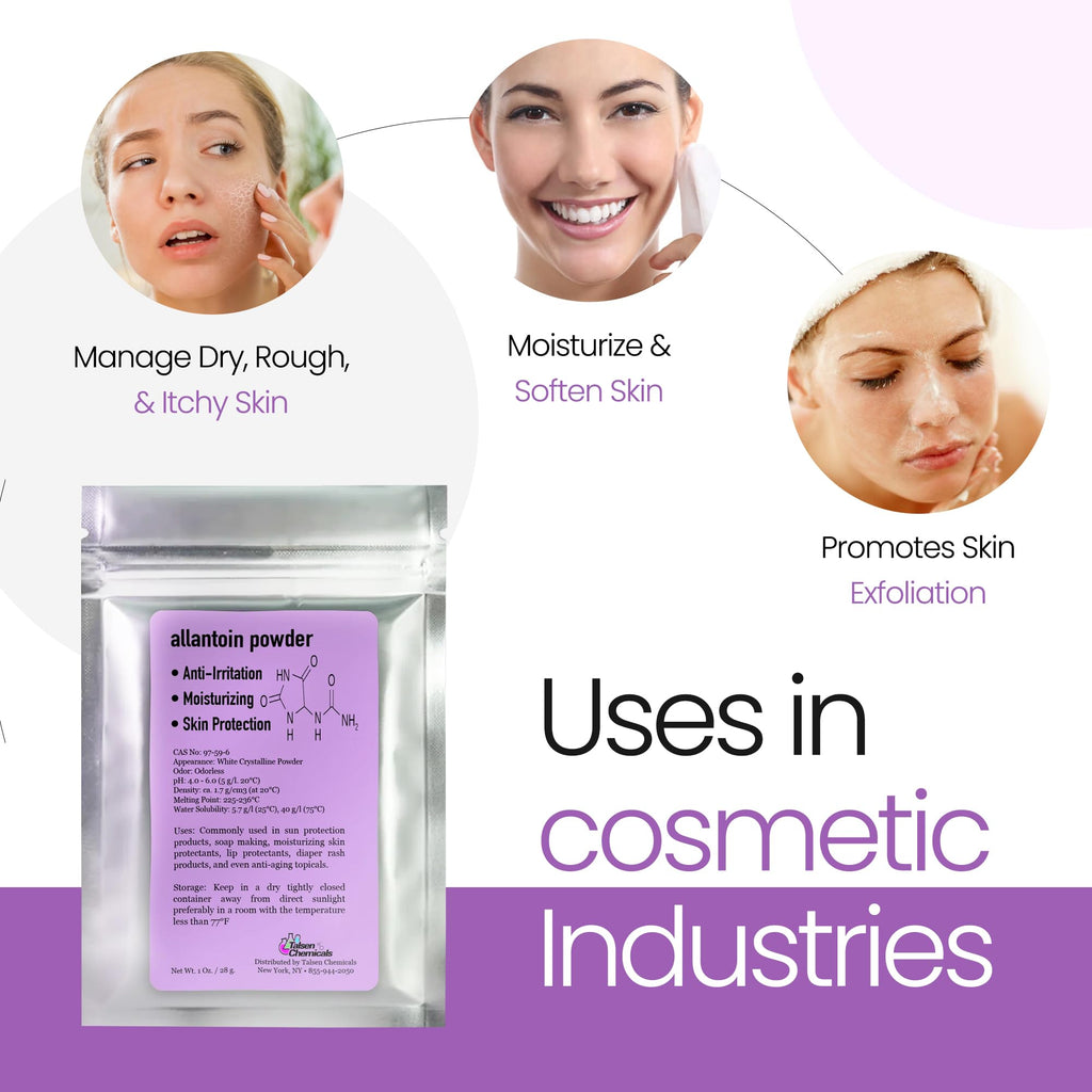 Allantoin Powder 2 Oz Cosmetic Grade – Hydration & Gentle Exfoliation | Talsen Chemicals (2-Pack)