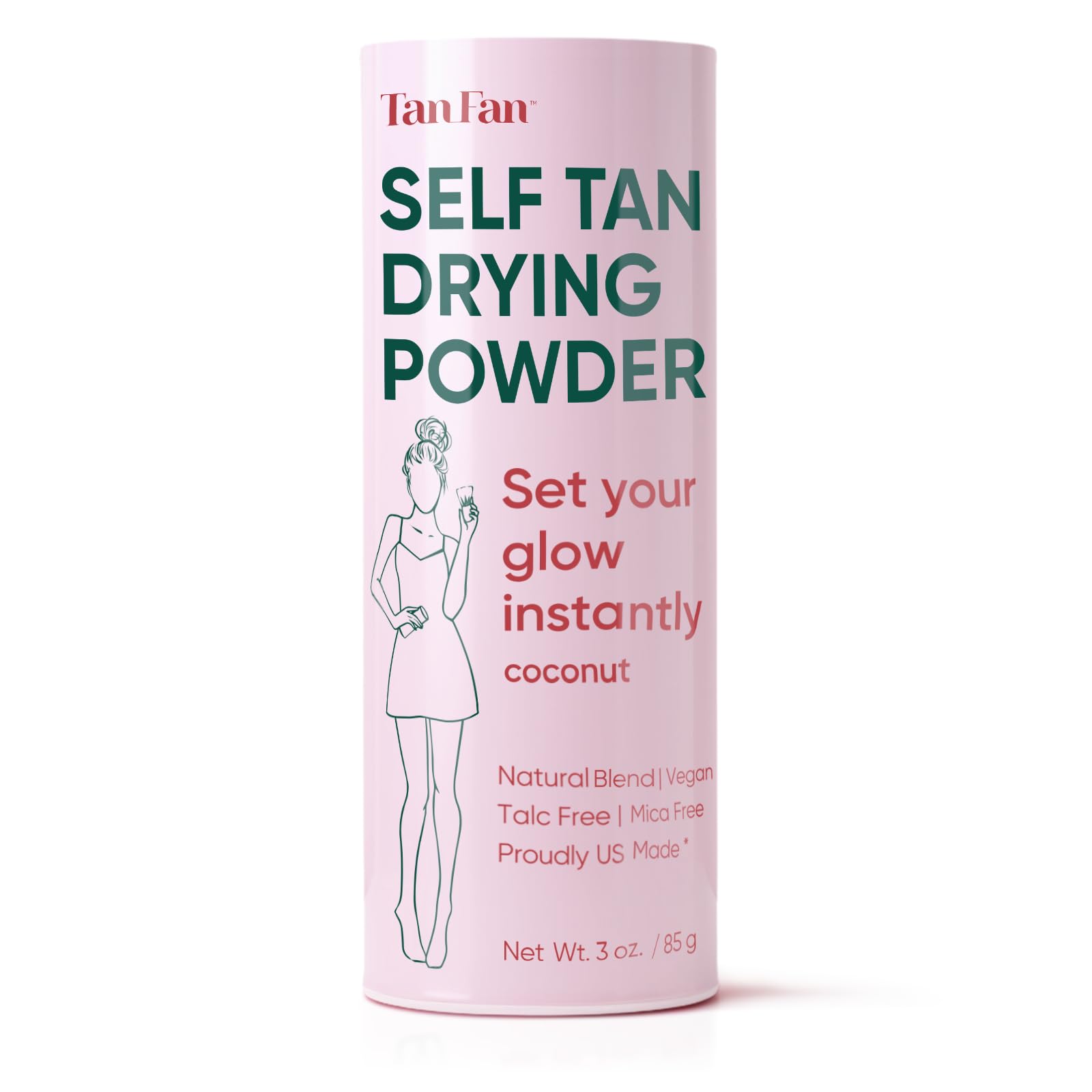 Tan Fan Self Tan Drying Powder – Translucent, Talc-Free Finisher (USA Made, Coconut)
