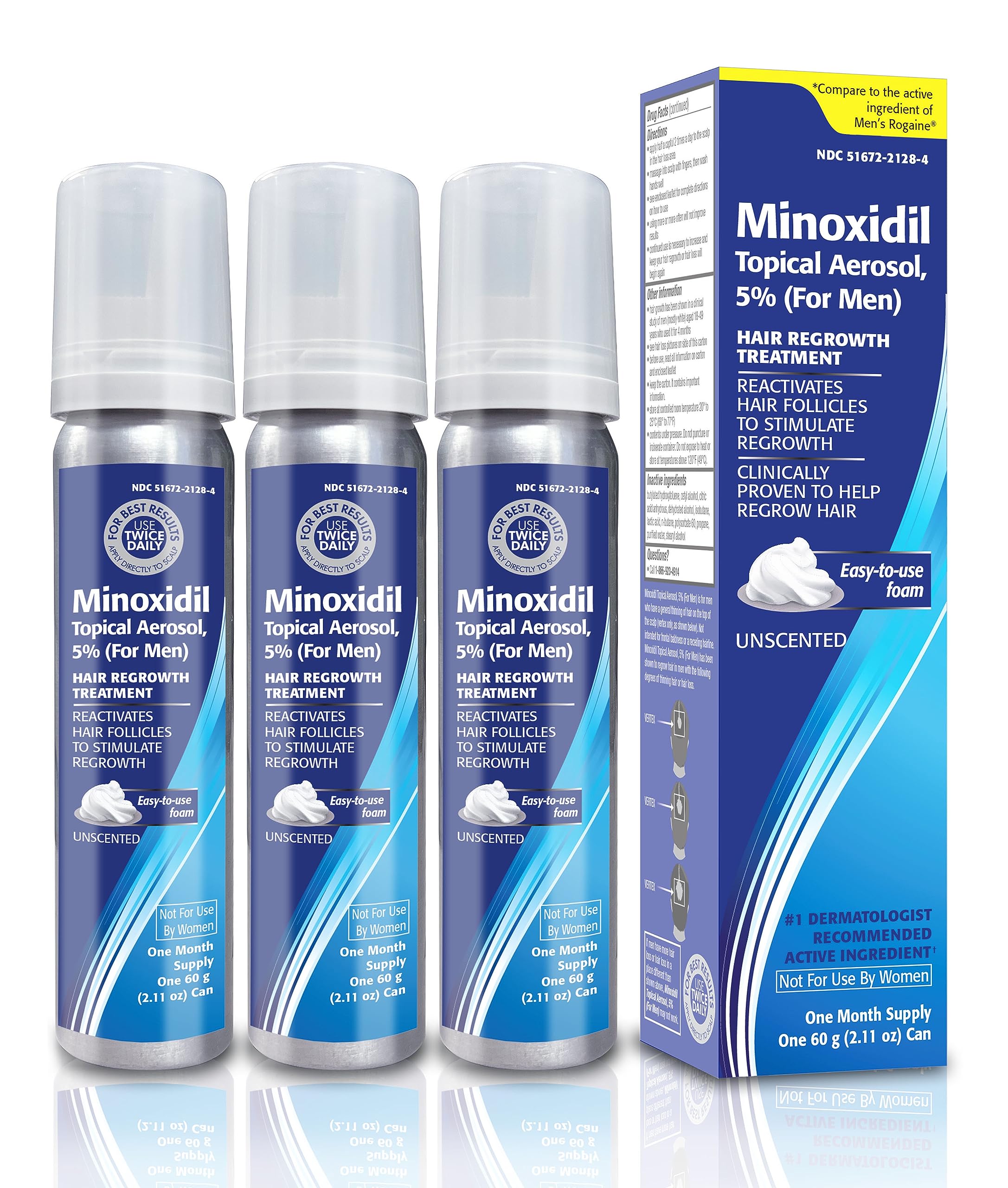 TARO Minoxidil 5% Foam for Men — 3-Month Hair Regrowth Treatment (2.11 oz) 3-Pack
