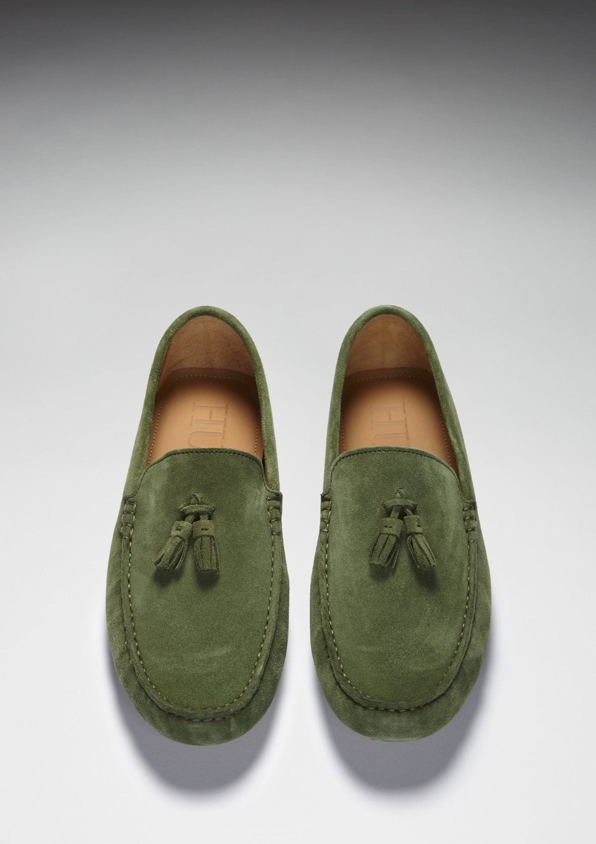 Tasselled Driving Loafers, safari green suede