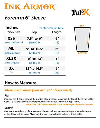 Tat2X Ink Armor Forearm 6 Inch Tattoo Cover Sleeve – Suntan, USA Made