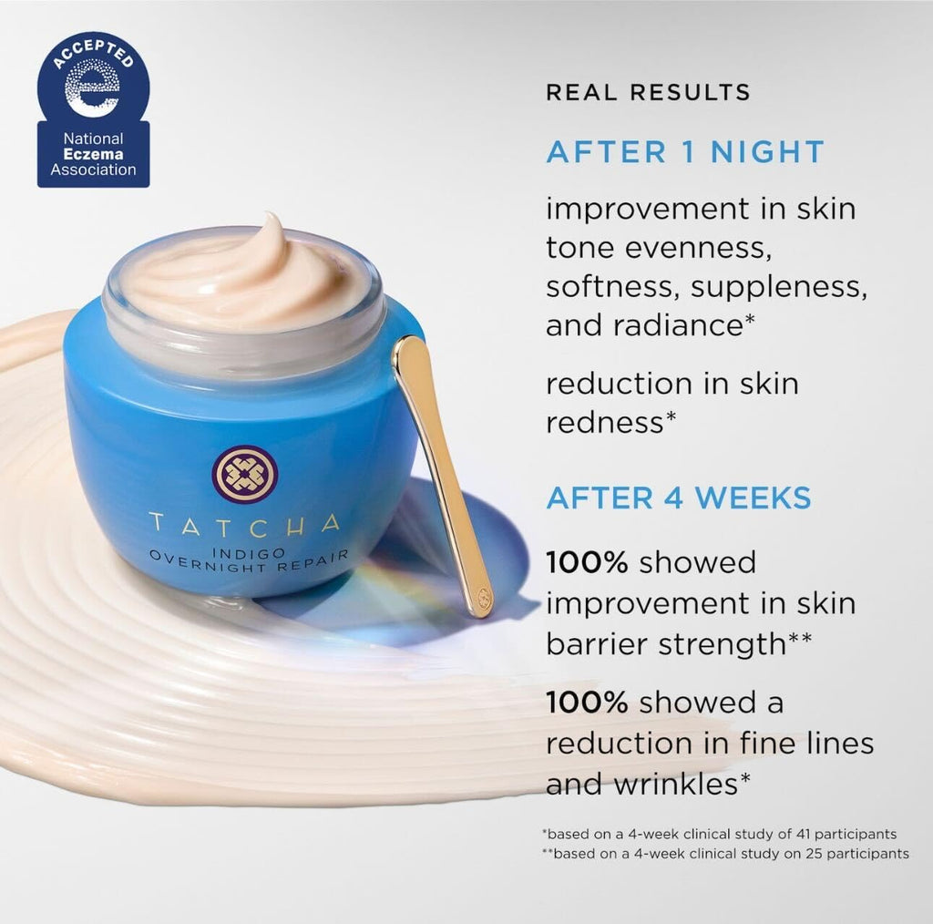 TATCHA Indigo Overnight Repair – Fragrance-Free Night Cream & Serum Treatment, 50 ml / 1.7 oz