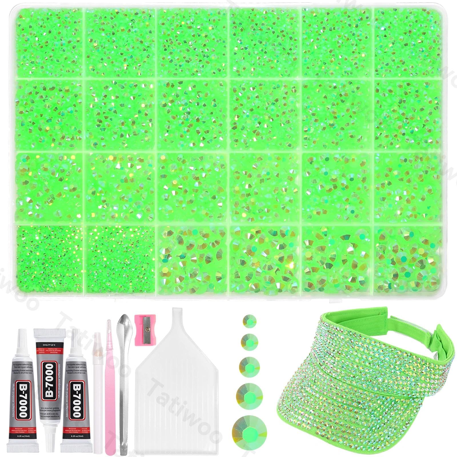 Tatiwoo 20000Pcs Light Green Flatback Jelly Resin Rhinestones – Mixed Sizes for Crafting, DIY Face & Body Art