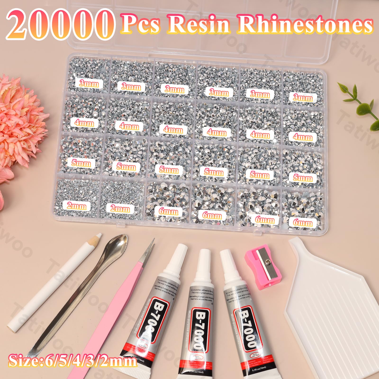 Tatiwoo 20000Pcs Silver Flatback Rhinestones Kit – Complete Bedazzling Tool Set