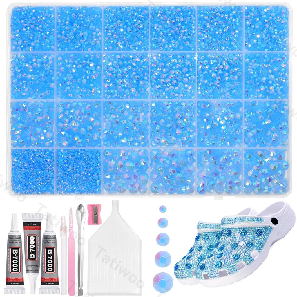 Tatiwoo 20000Pcs Blue Flatback Jelly Resin Rhinestones – Mixed Sizes for DIY Crafts