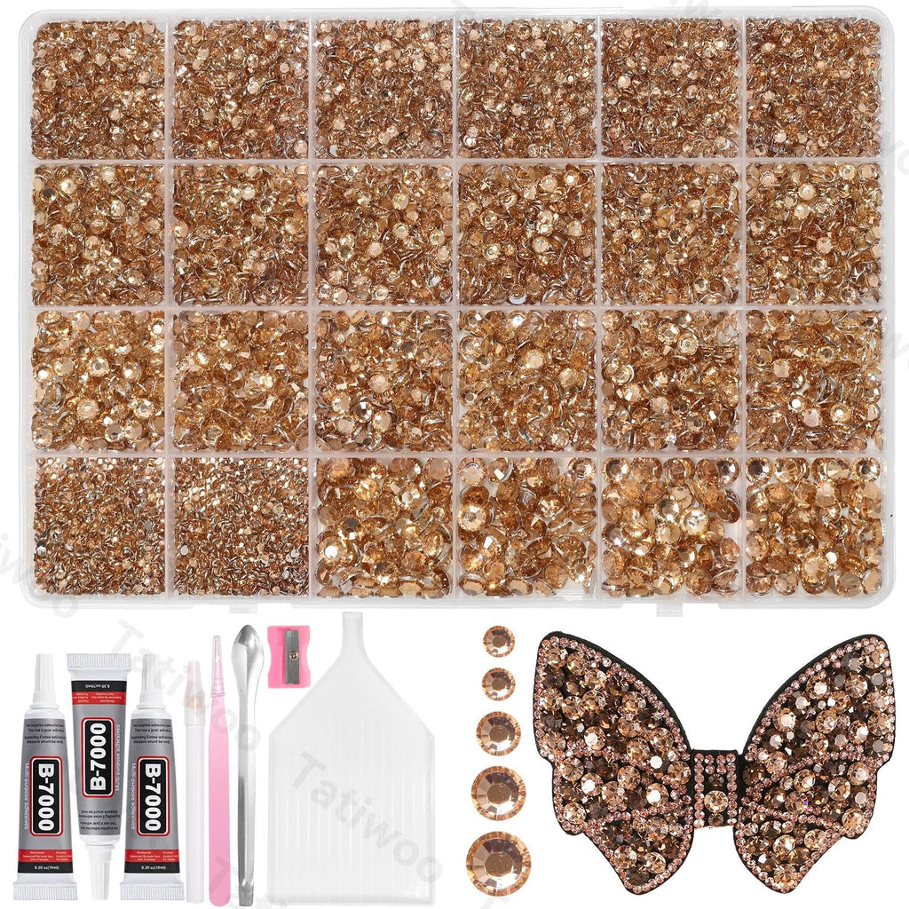 Tatiwoo 20000Pcs Champagne Flatback Rhinestones Kit – Mixed Sizes for DIY Crafting & Tumblers