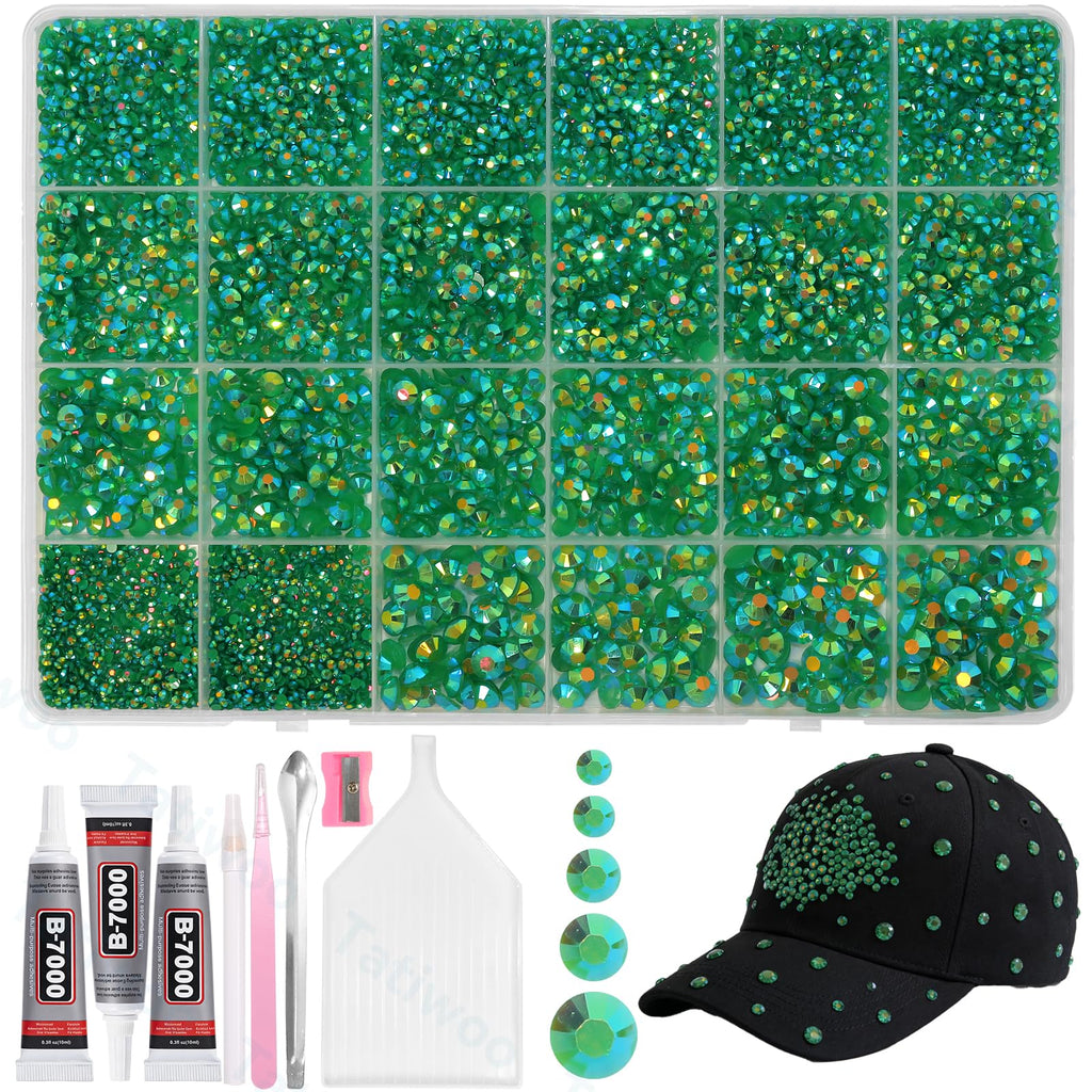 Tatiwoo 20000Pcs Dark Green Flatback Jelly Rhinestones – Mixed Sizes for Crafts, DIY, Tumblers