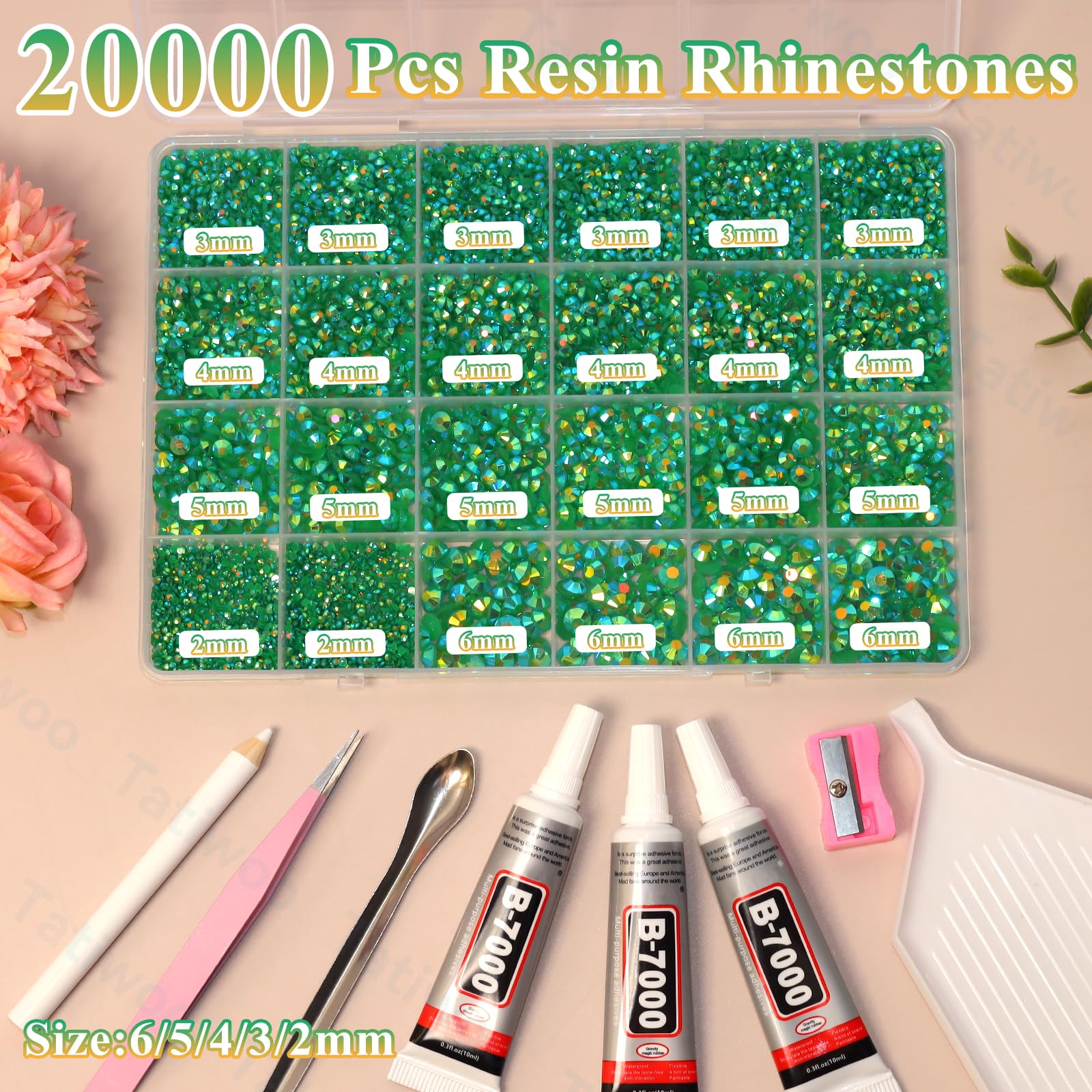 Tatiwoo 20000Pcs Dark Green Flatback Jelly Rhinestones – Mixed Sizes for Crafts, DIY, Tumblers