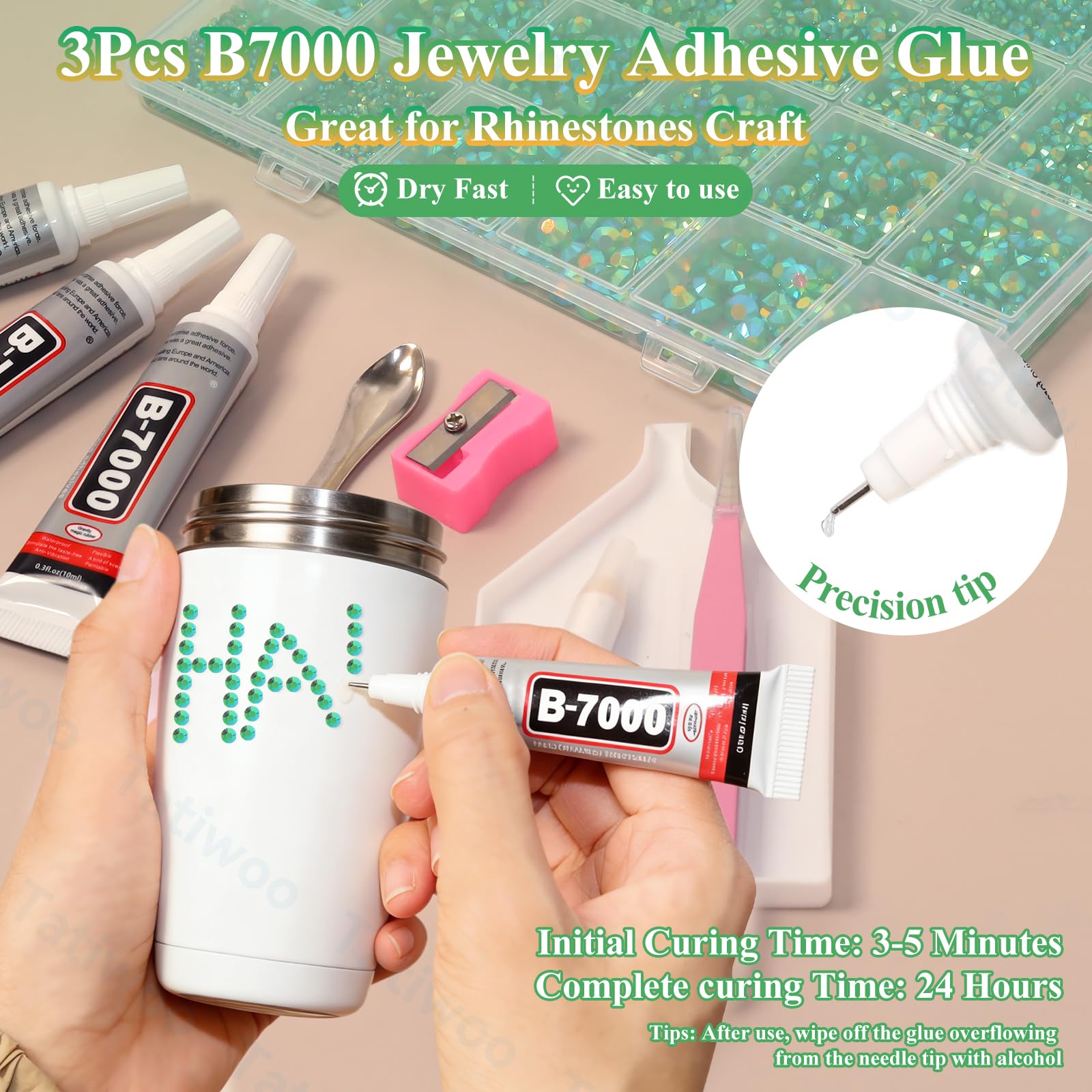 Tatiwoo 20000Pcs Dark Green Flatback Jelly Rhinestones – Mixed Sizes for Crafts, DIY, Tumblers
