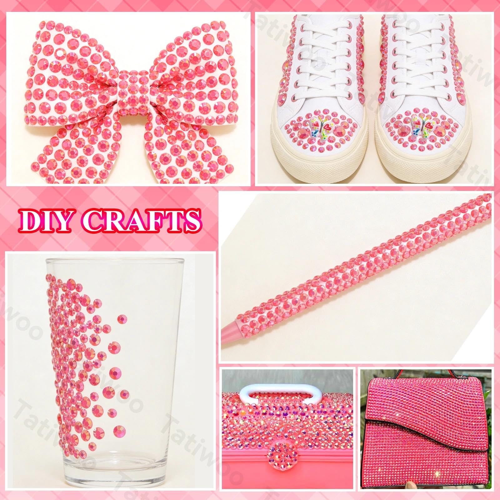 Tatiwoo 20,000 Pcs Dark Pink Flatback Jelly Rhinestones Kit – Mixed Sizes for DIY Crafts