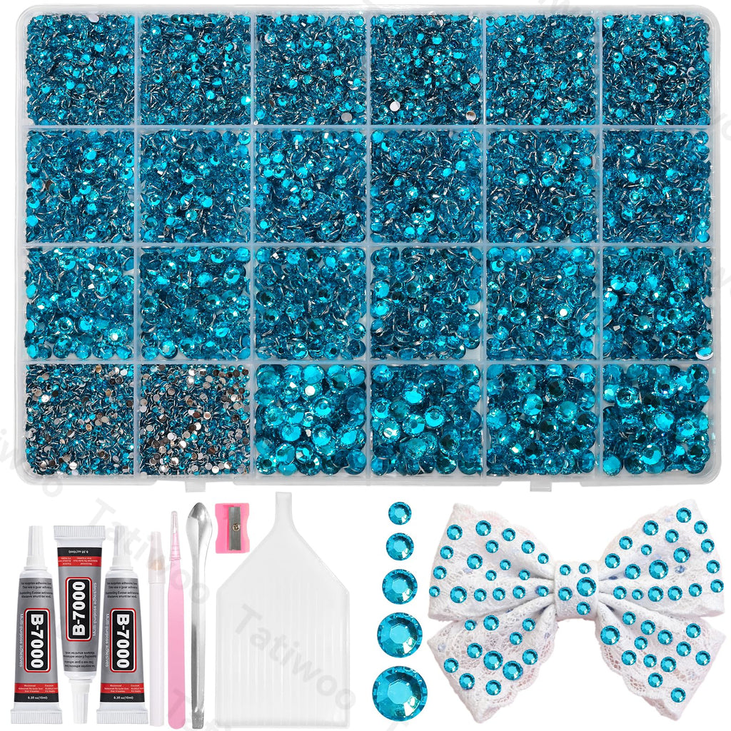 Tatiwoo 20000Pcs Peacock Blue Flatback Resin Rhinestones Kit with Tools – DIY Bedazzling