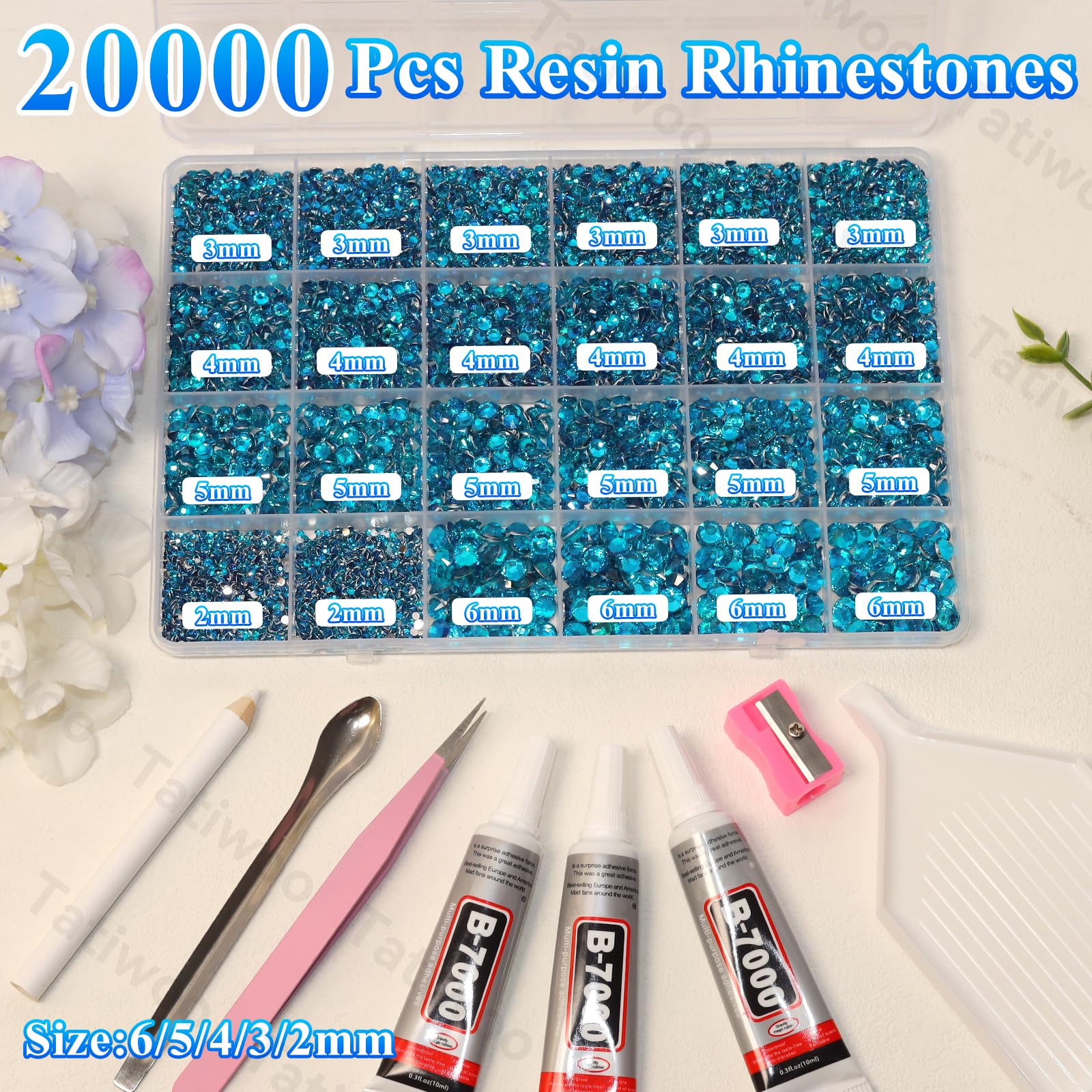 Tatiwoo 20000Pcs Peacock Blue Flatback Resin Rhinestones Kit with Tools – DIY Bedazzling