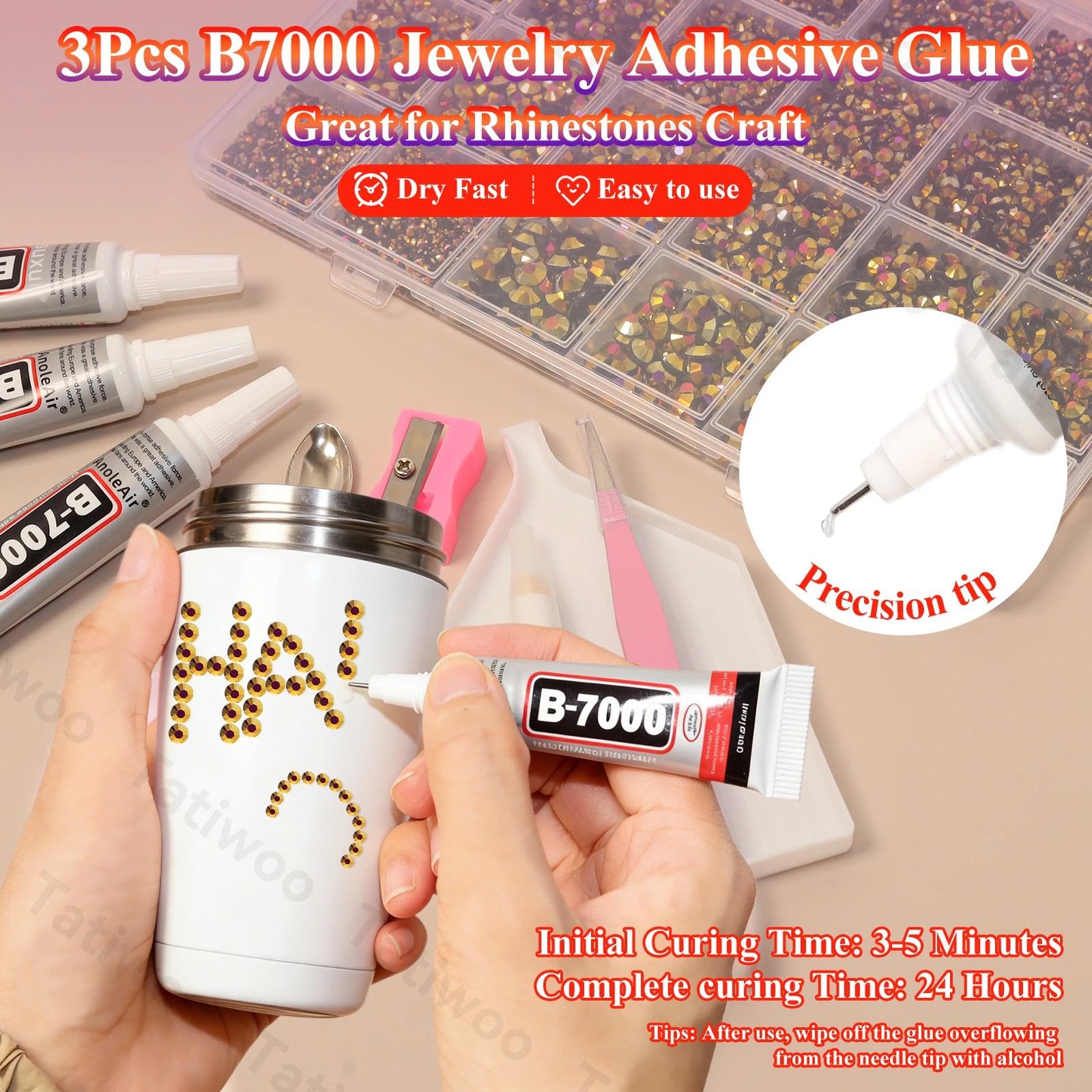 Tatiwoo 20000Pcs Gold Black Flatback Rhinestones Kit | Mix Sizes 2–6mm for Crafting, Tumblers & Nail Art