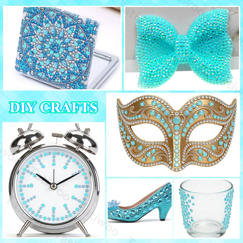 Tatiwoo 20000 Sky Blue AB Flatback Rhinestones Kit with Mixed Sizes and Tools