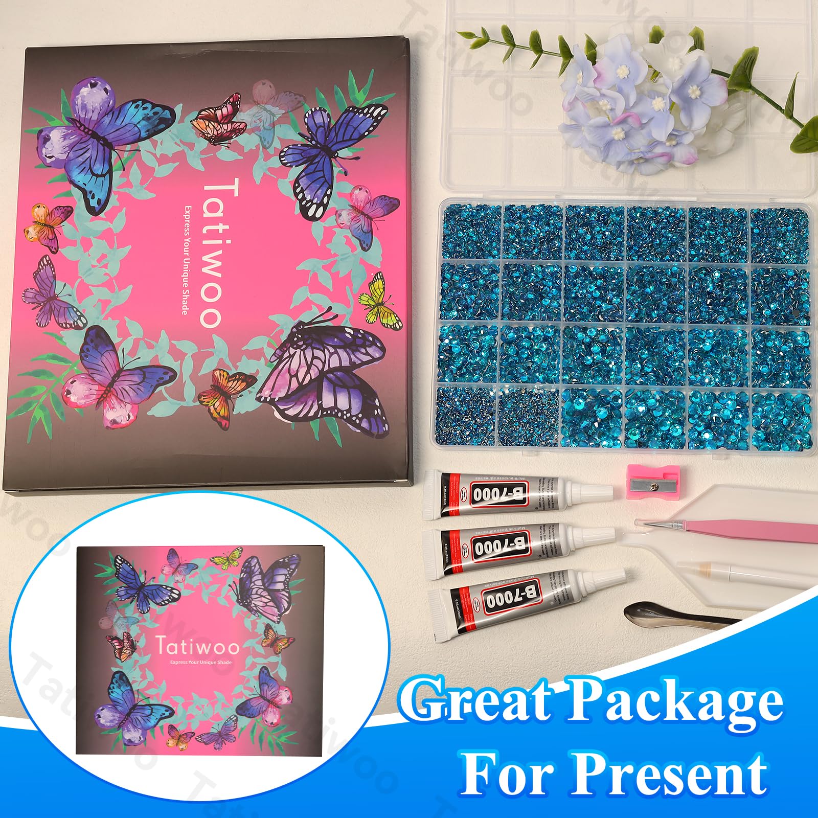 Tatiwoo 20000Pcs Peacock Blue Flatback Resin Rhinestones Kit with Tools – DIY Bedazzling