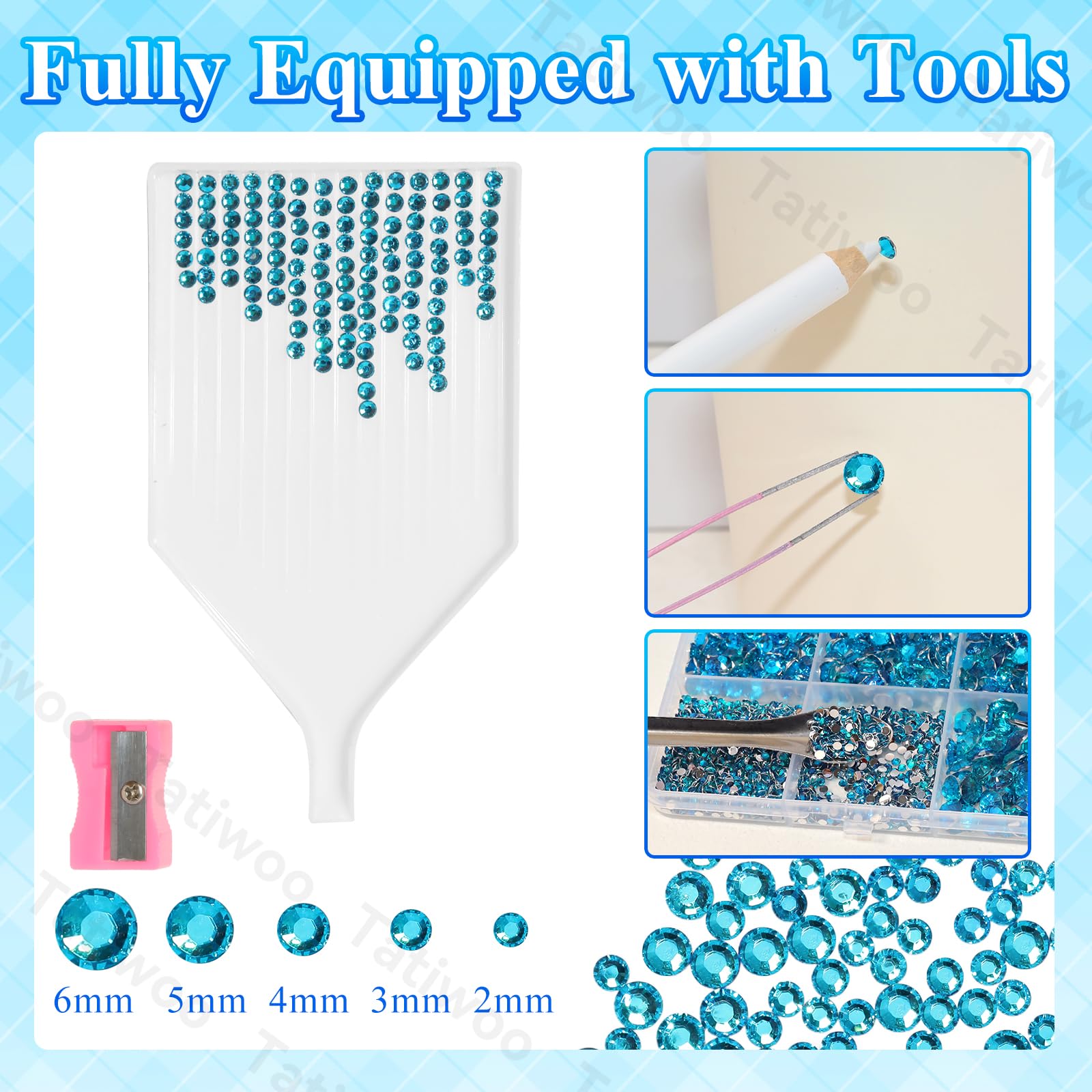 Tatiwoo 20000Pcs Peacock Blue Flatback Resin Rhinestones Kit with Tools – DIY Bedazzling