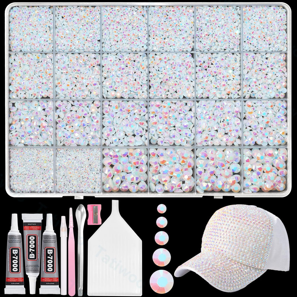 Tatiwoo 20000Pcs White AB Flatback Jelly Resin Rhinestones – Mix Sizes for DIY Crafting