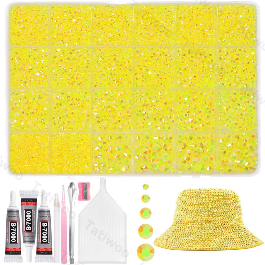 Tatiwoo 20000Pcs Yellow Flatback Jelly Resin Rhinestones – Mixed Sizes for Crafting & DIY Projects