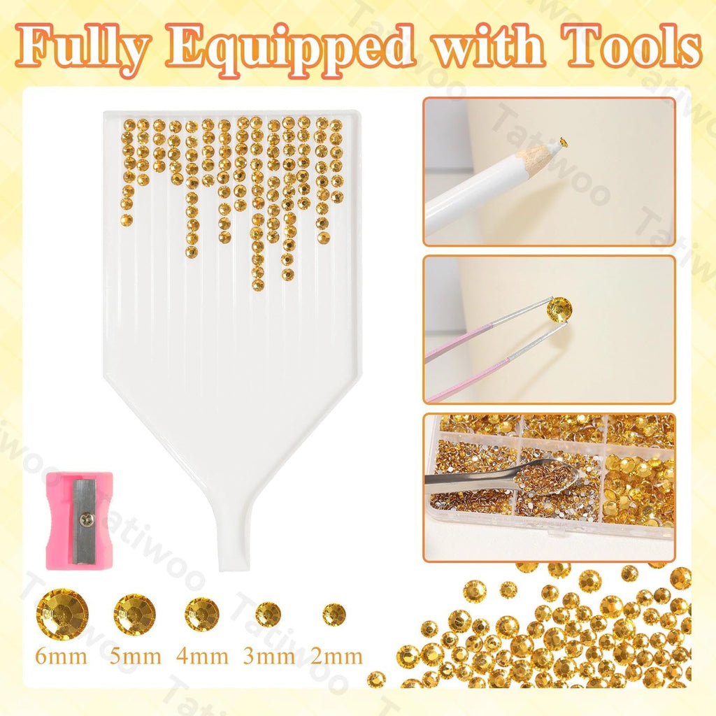 Tatiwoo 20000Pcs Yellow Gold Flatback Resin Rhinestones – Mixed Sizes for DIY Crafts