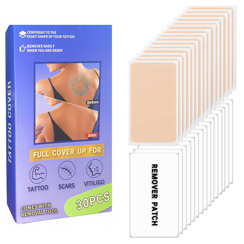 Tattoo Cover Up Patch Kit — 15 Patches + 15 Remover Stickers, Water-Resistant, Ultra-Thin Concealer