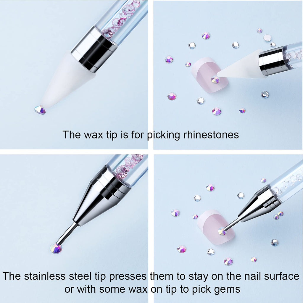 Tatuo 2-Piece Rhinestone Picker Dotting Pen – Dual-Ended Wax & Steel Tips for Precise Nail Art