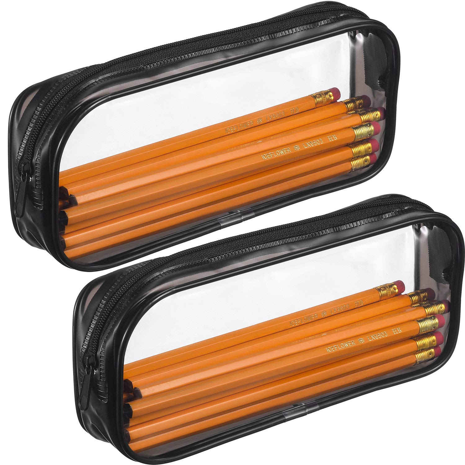 Tatuo 4 Pieces Clear PVC Bags – Big Capacity Zipper Pencil Pouch Case (Black) | Travel & Makeup Organizer