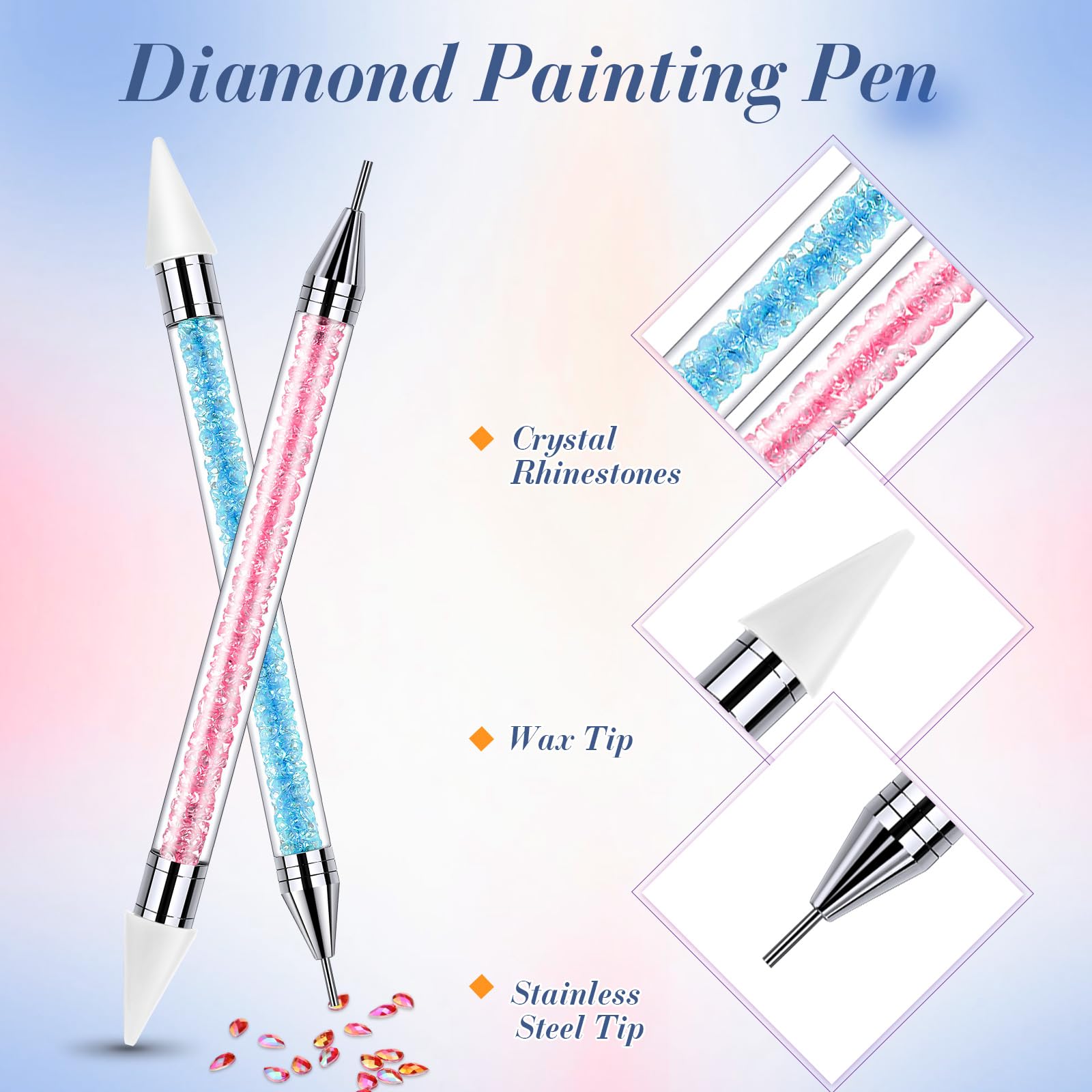 Tatuo 2-Piece Rhinestone Picker Dotting Pen – Dual-Ended Wax & Steel Tips for Precise Nail Art