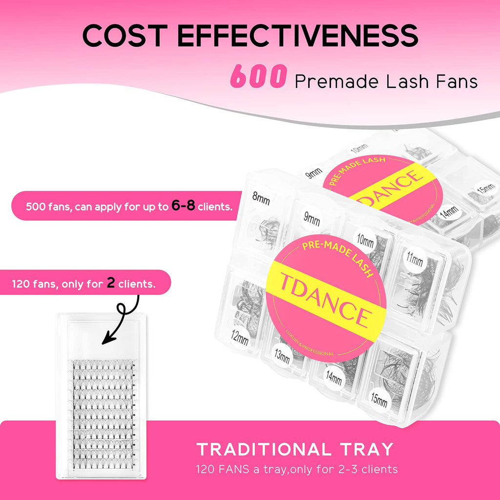 TDANCE 600-Premade Lash Fans | Natural & Volume Mixed Length 5D-24D C/D Curl Loose Fans