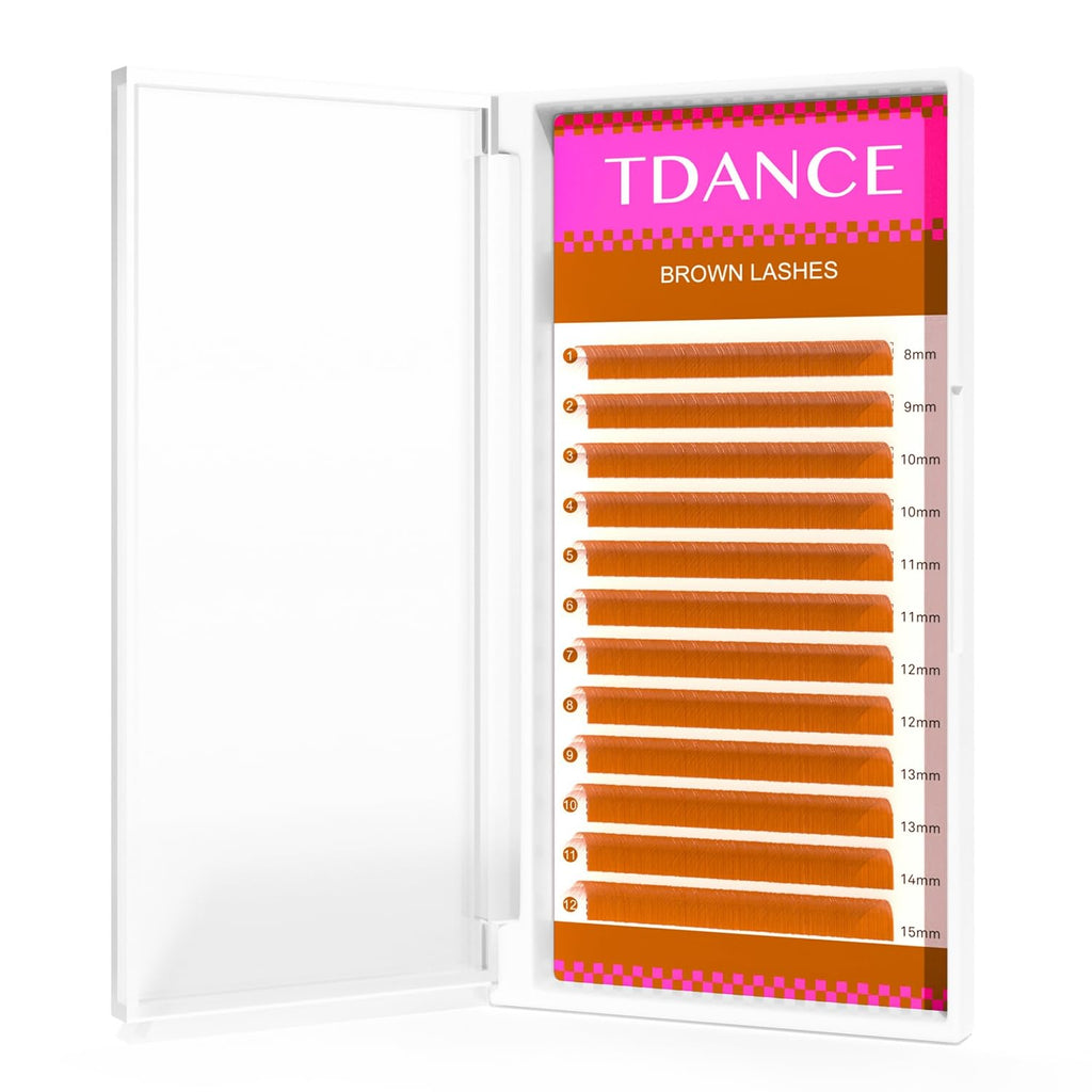 TDANCE Brown Colored Lash Extensions – 0.03/0.05/0.07mm, C/D Curl, 8–15mm | Premium Salon Lashes