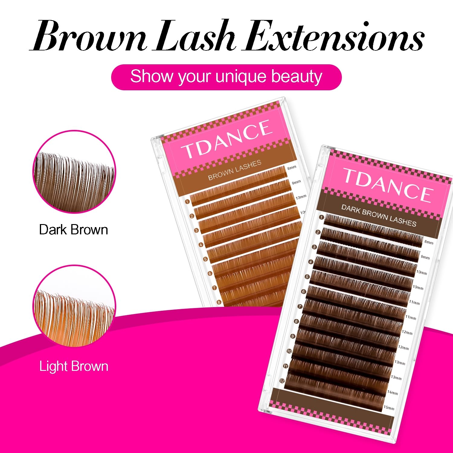 TDANCE Brown Colored Lash Extensions – 0.03/0.05/0.07mm, C/D Curl, 8–15mm | Premium Salon Lashes