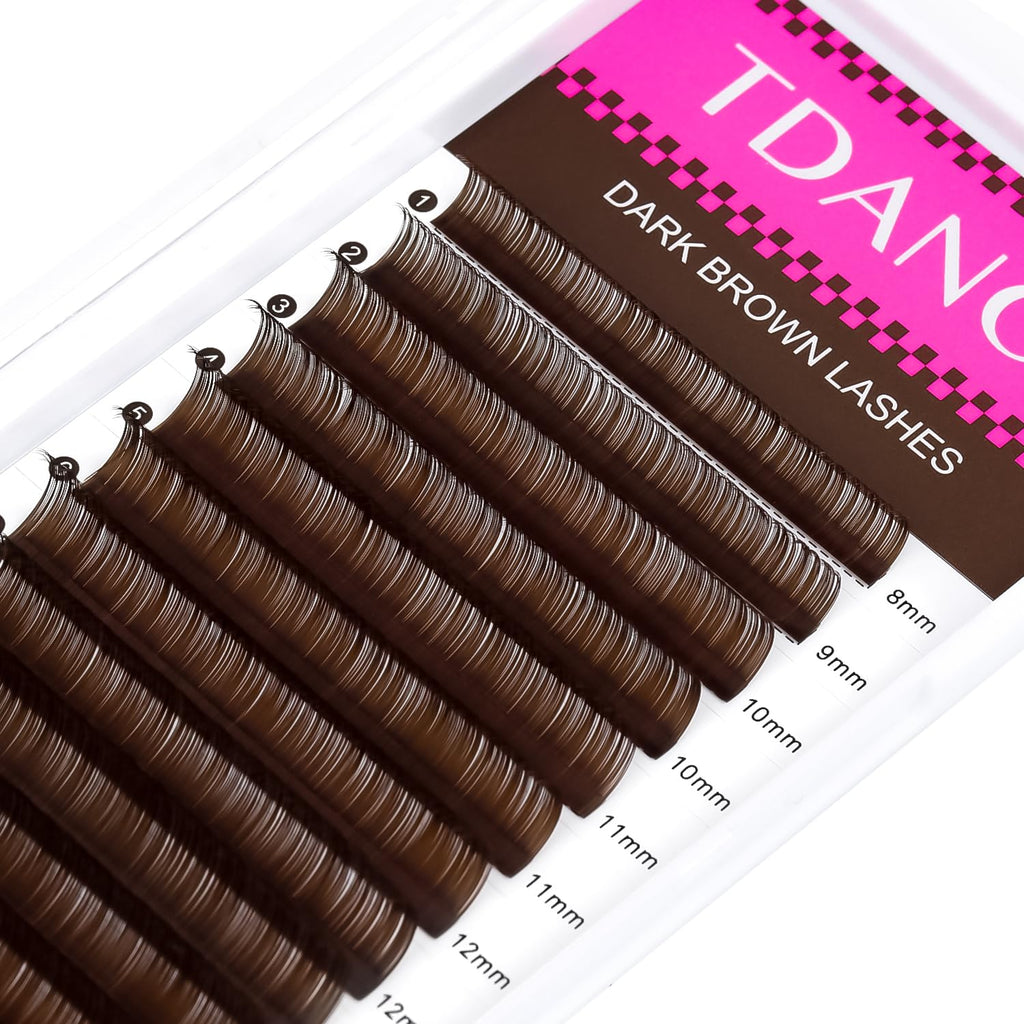 TDANCE Dark Brown Colored Lash Extensions — Premium 0.03–0.15mm, C/CC/D/DD/J/B/L Curl, 8–15mm, Salon-Grade