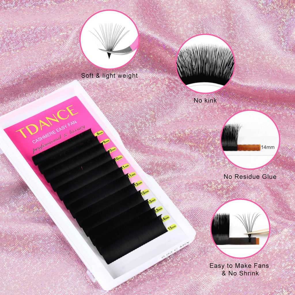 TDANCE Cashmere Easy Fan Lash Extensions – 0.05mm D Curl, 17mm Mega Volume