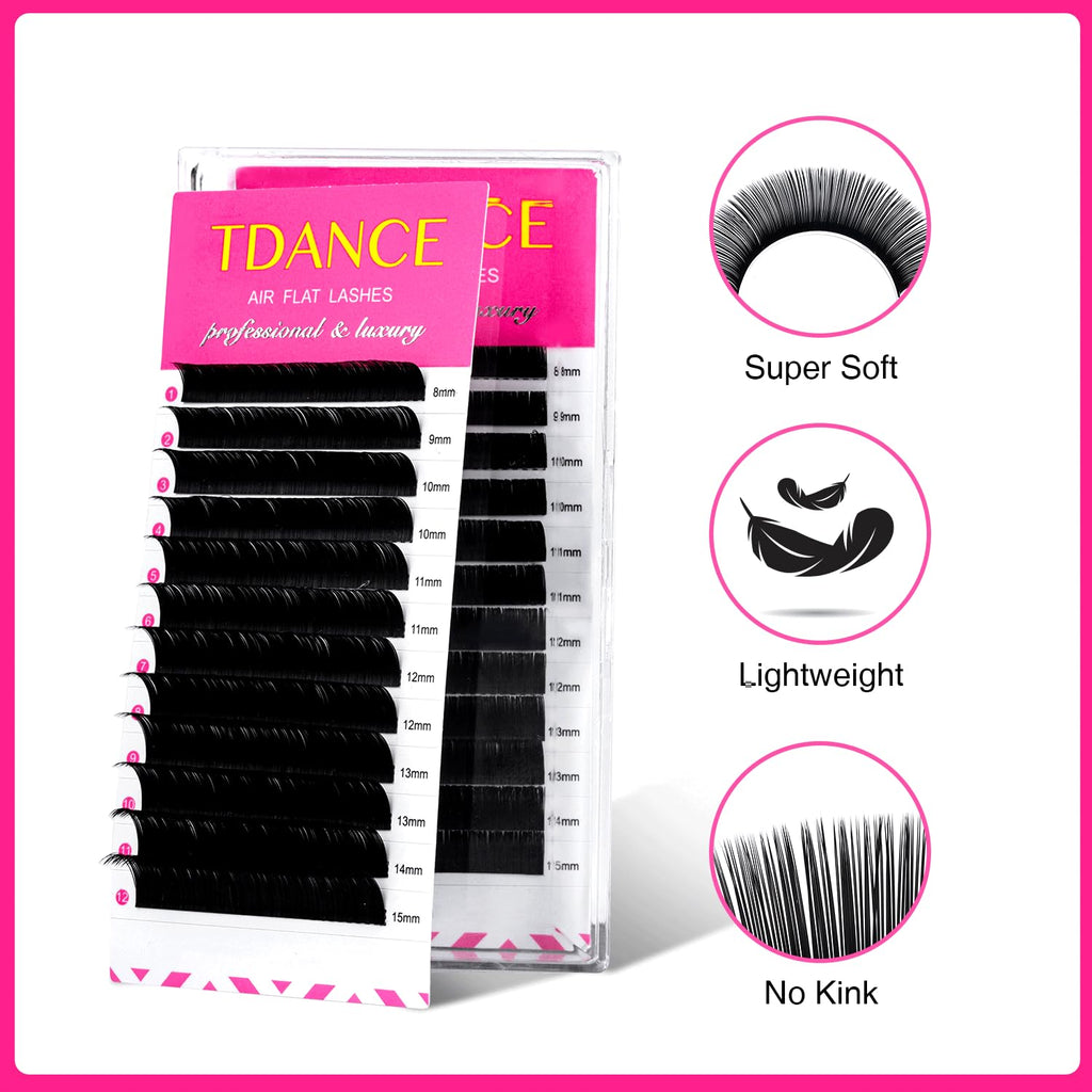 TDANCE Flat Lashes Ellipse Extensions 0.15/0.2mm – Ultra-Light Air Flat Lashes for Salon Use
