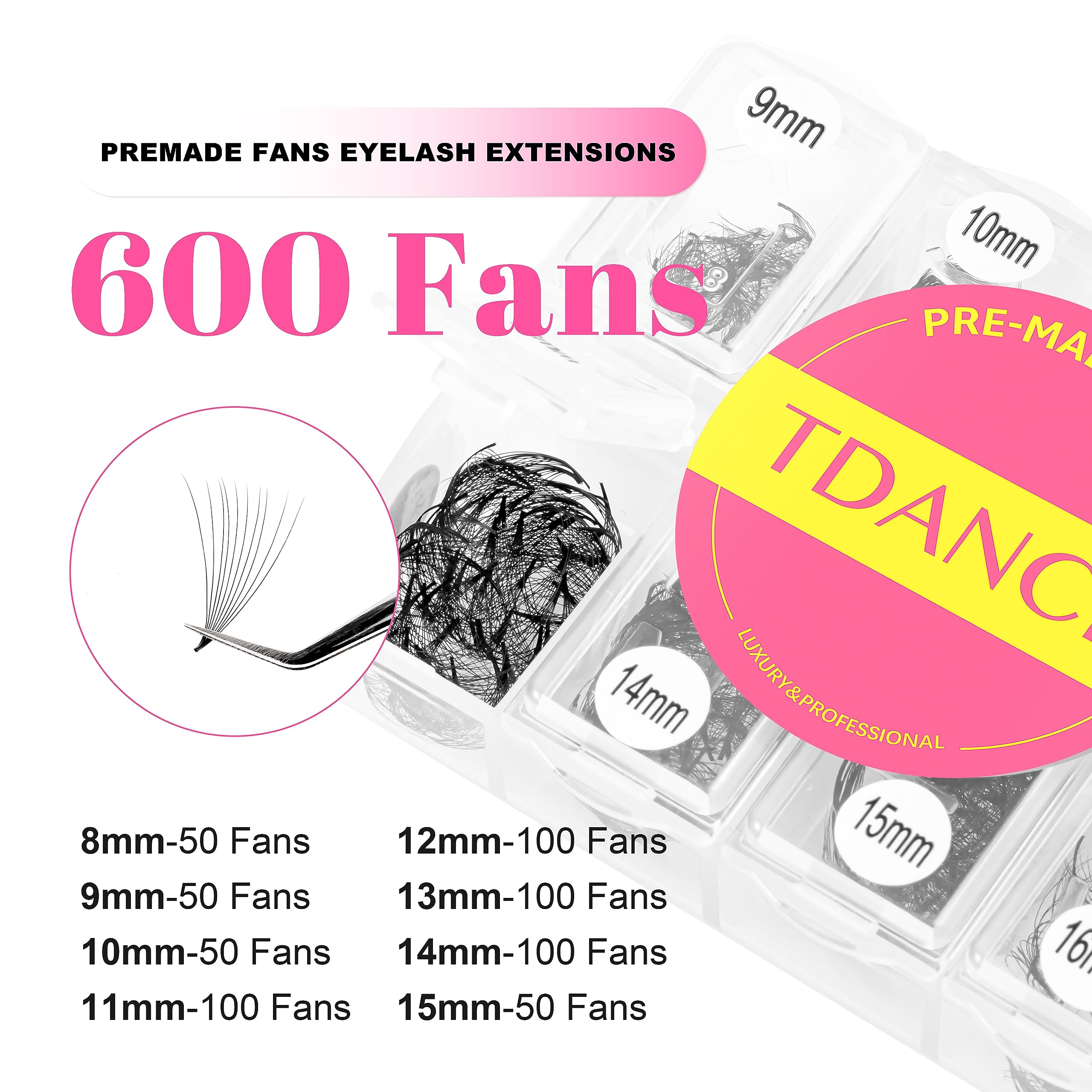 TDANCE 600 Premade Lash Fans – Natural & Volume Mix 5D-24D, Handmade Promades, C/D Curl 8-15mm