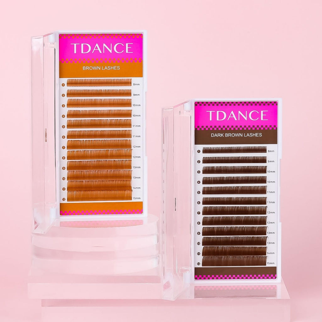 TDANCE Light Brown Colored Lash Extensions 0.07mm J Curl 8-15mm – Premium Brown Eyelashes for Salon Use
