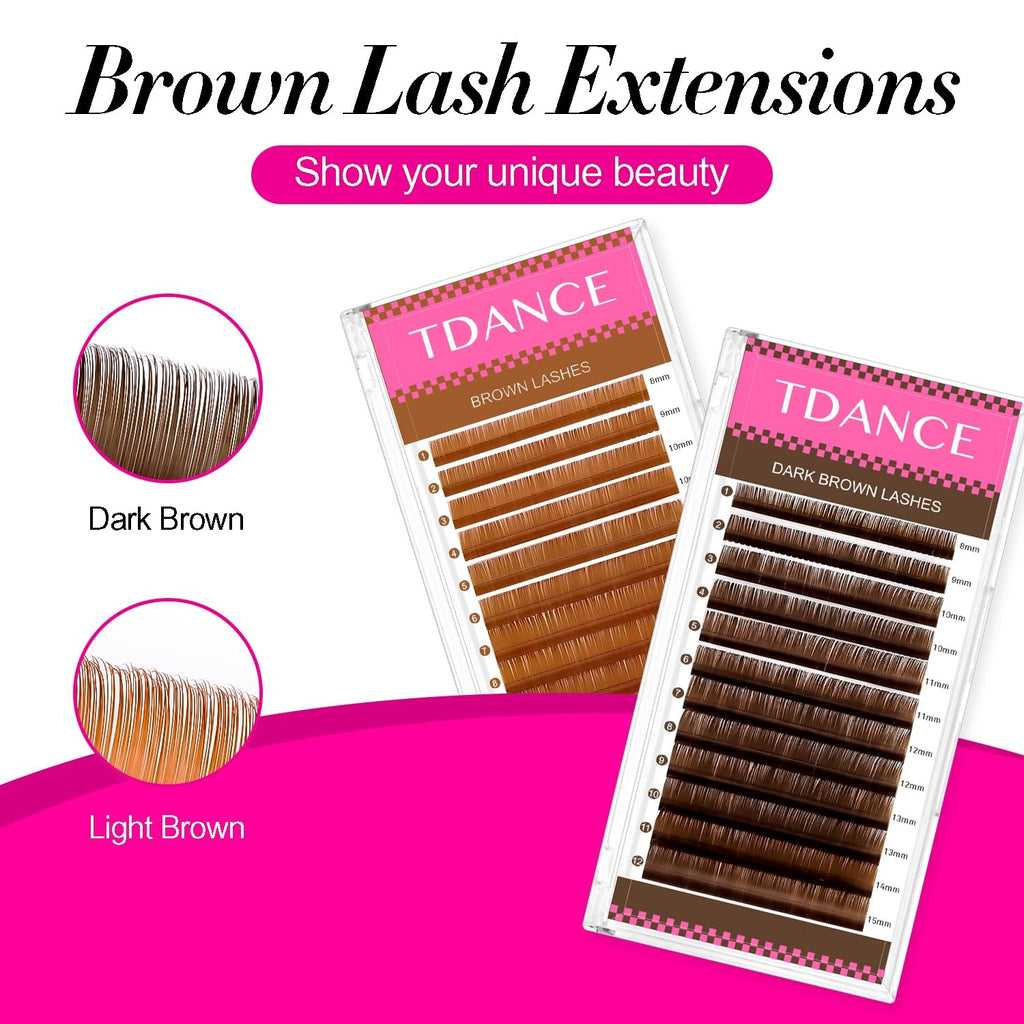 TDANCE Light Brown Colored Lash Extensions – 0.03/0.05/0.07mm, 0.05-C/D Curl, 10-17mm