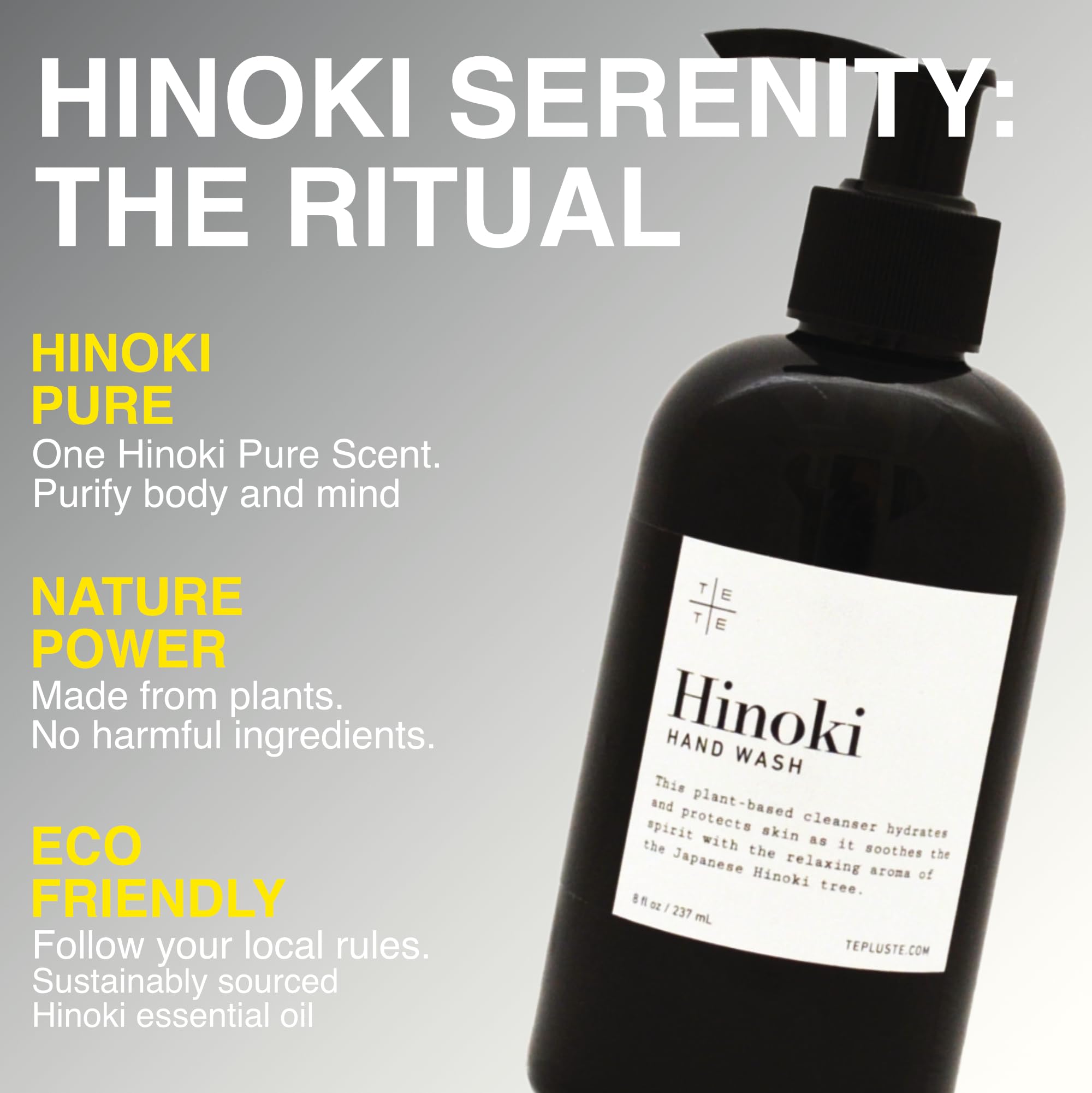 TE + TE Hinoki Hand Wash with Pure Japanese Hinoki Essential Oil | Gentle Plant-Based Cleanser