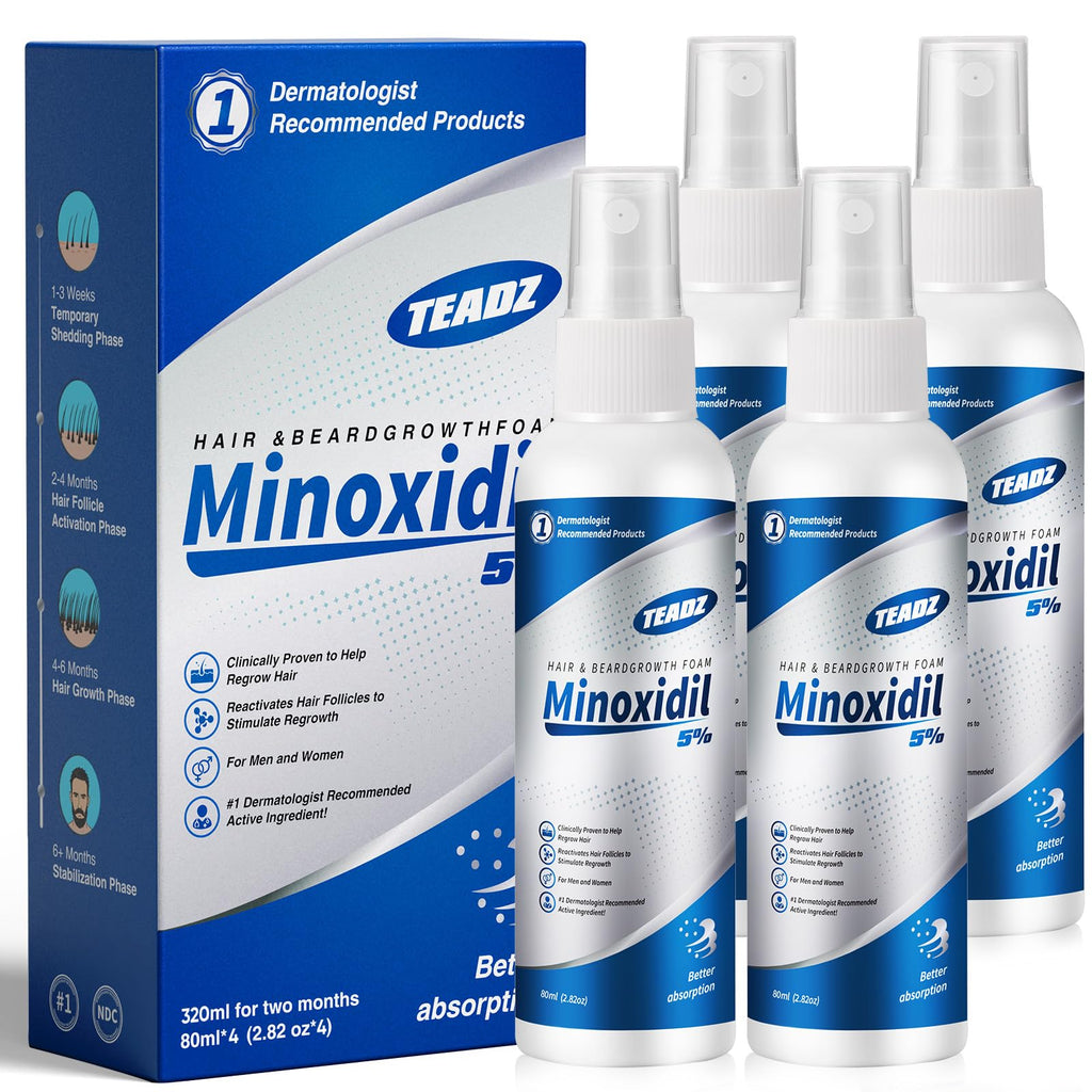 TEADZ 5% Minoxidil for Men & Women – Intense Hair Growth Serum (4 x 2.82 oz)
