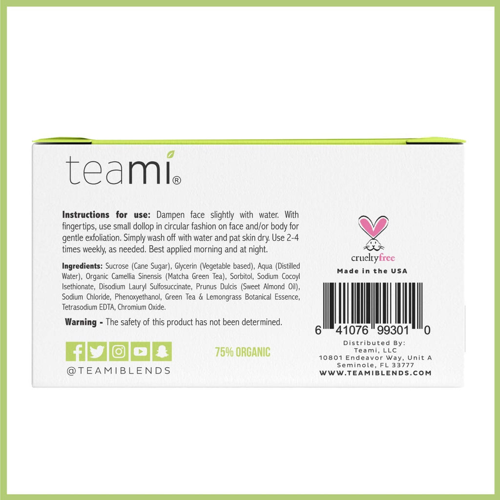 Teami Matcha Green Tea Facial Scrub – Hydrating Exfoliator with Lemongrass