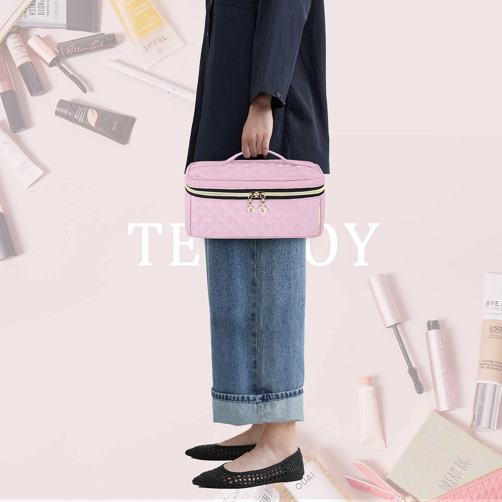 Teamoy Travel Makeup Brush Case | Organizer Bag for Brushes Up to 7 Inches | Pink (Bag Only)