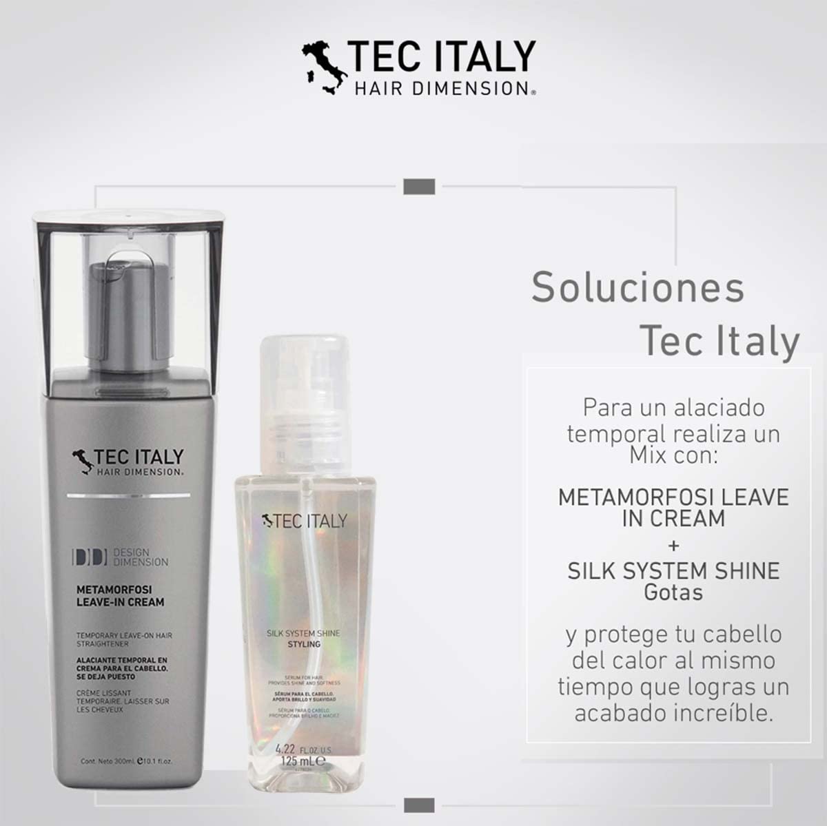 Tec Italy Frizz Hair Control Pack – Metamorfosi Leave-In Cream & Silk System Shine